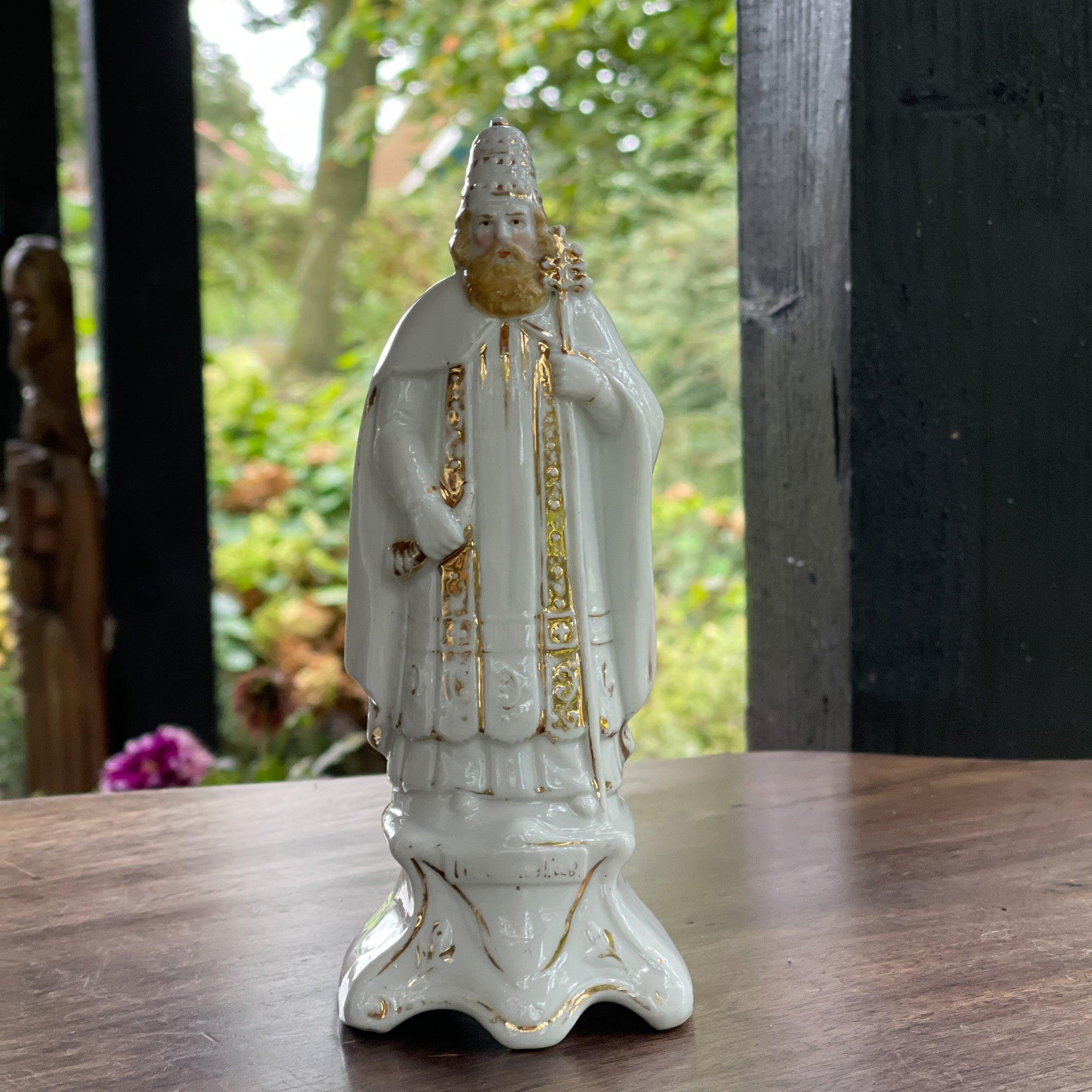 Antiek zeldzaam porseleinen beeld van St. Cornelius - The Collectionist