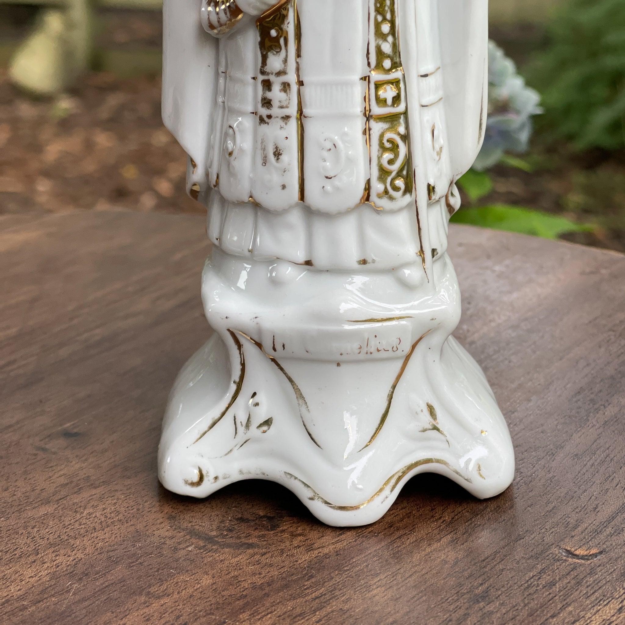 Antiek zeldzaam porseleinen beeld van St. Cornelius - The Collectionist