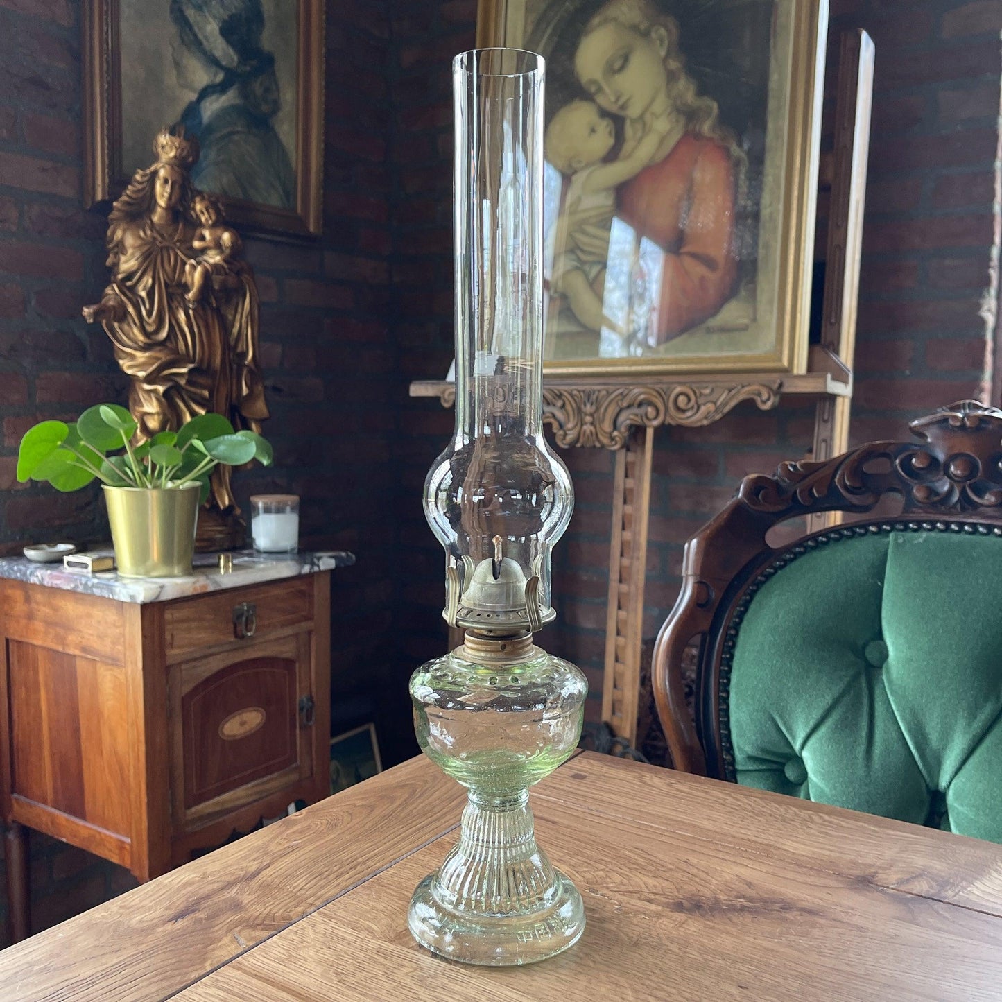 Antieke glazen olielamp - Bamestra Curiosa