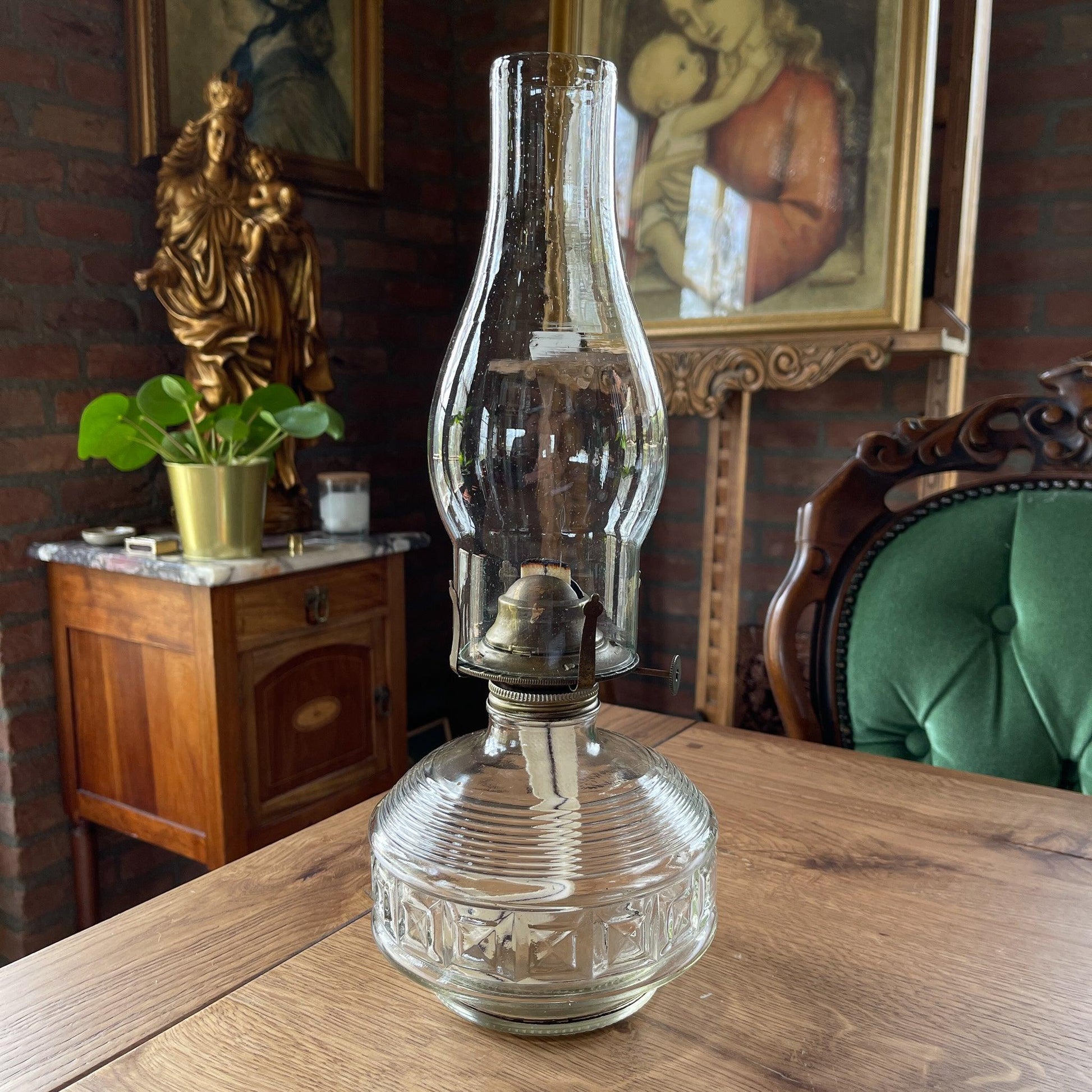 Antieke glazen olielamp - Bamestra Curiosa