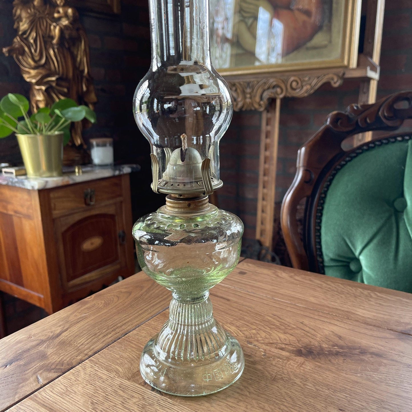 Antieke glazen olielamp - Bamestra Curiosa