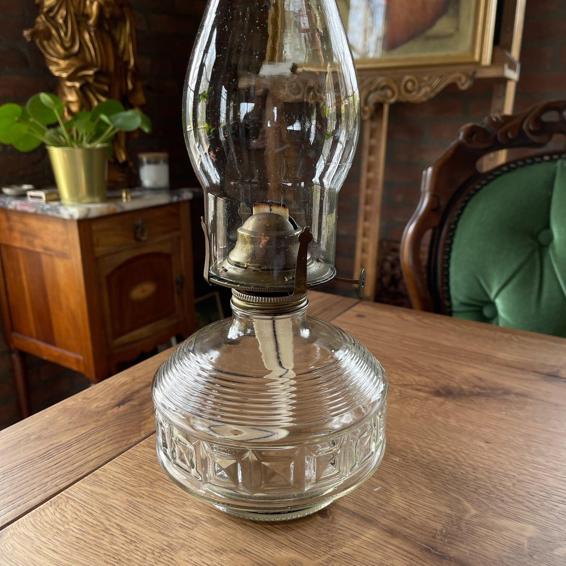 Antieke glazen olielamp - Bamestra Curiosa