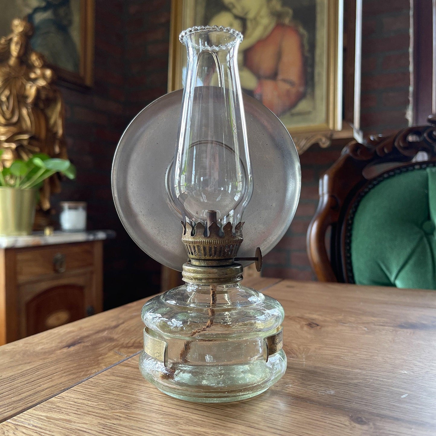 Antieke glazen olielamp - Bamestra Curiosa
