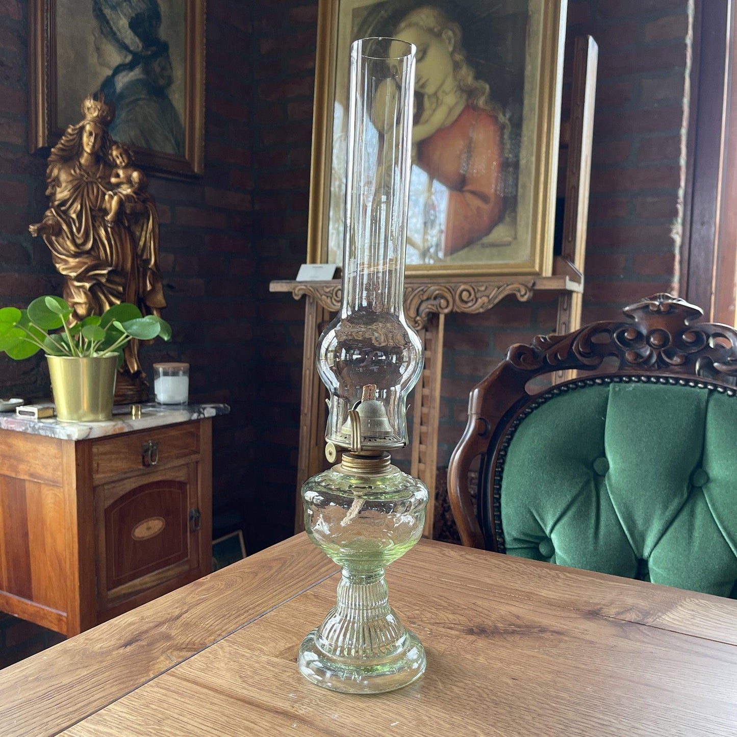 Antieke glazen olielamp - Bamestra Curiosa