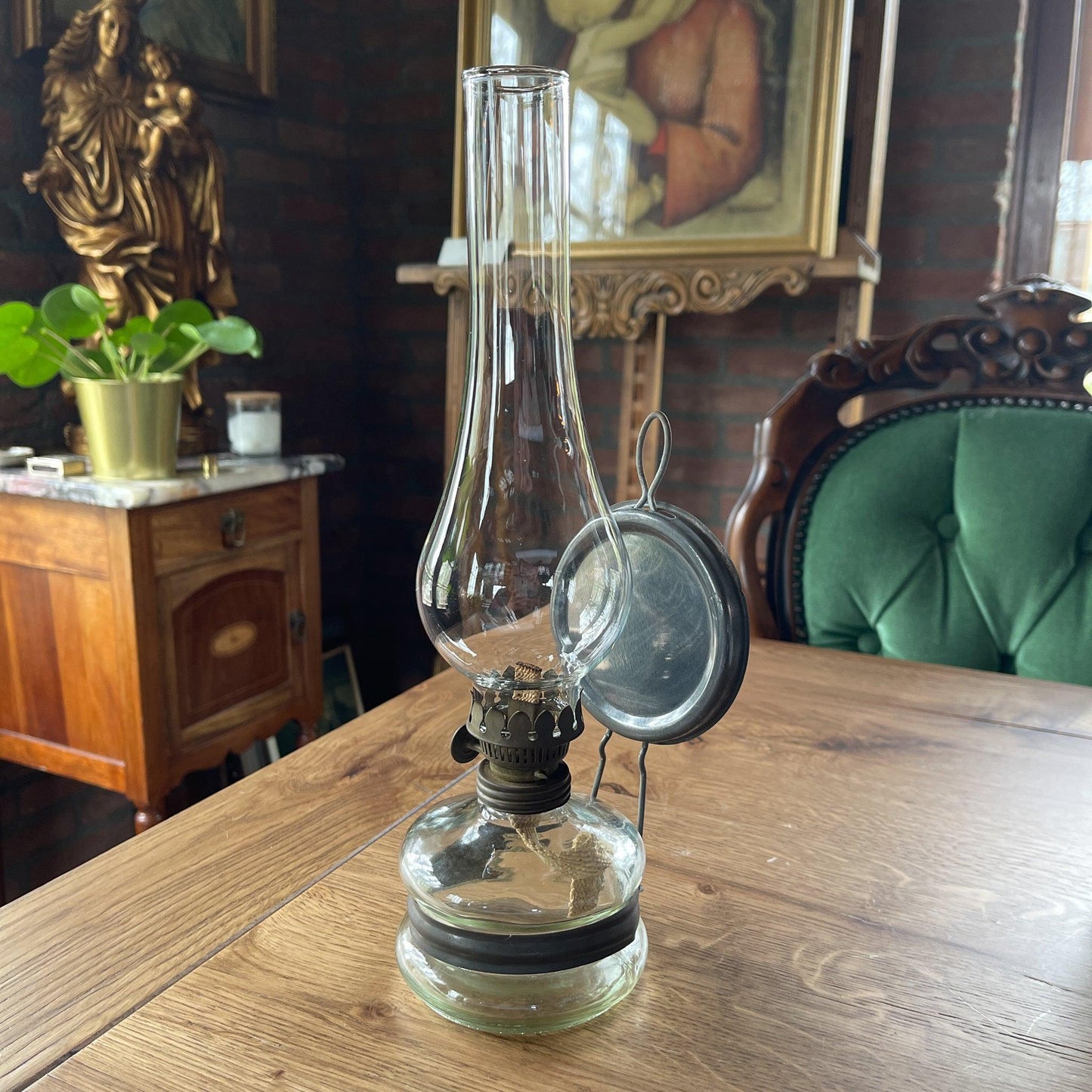 Antieke glazen olielamp - Bamestra Curiosa