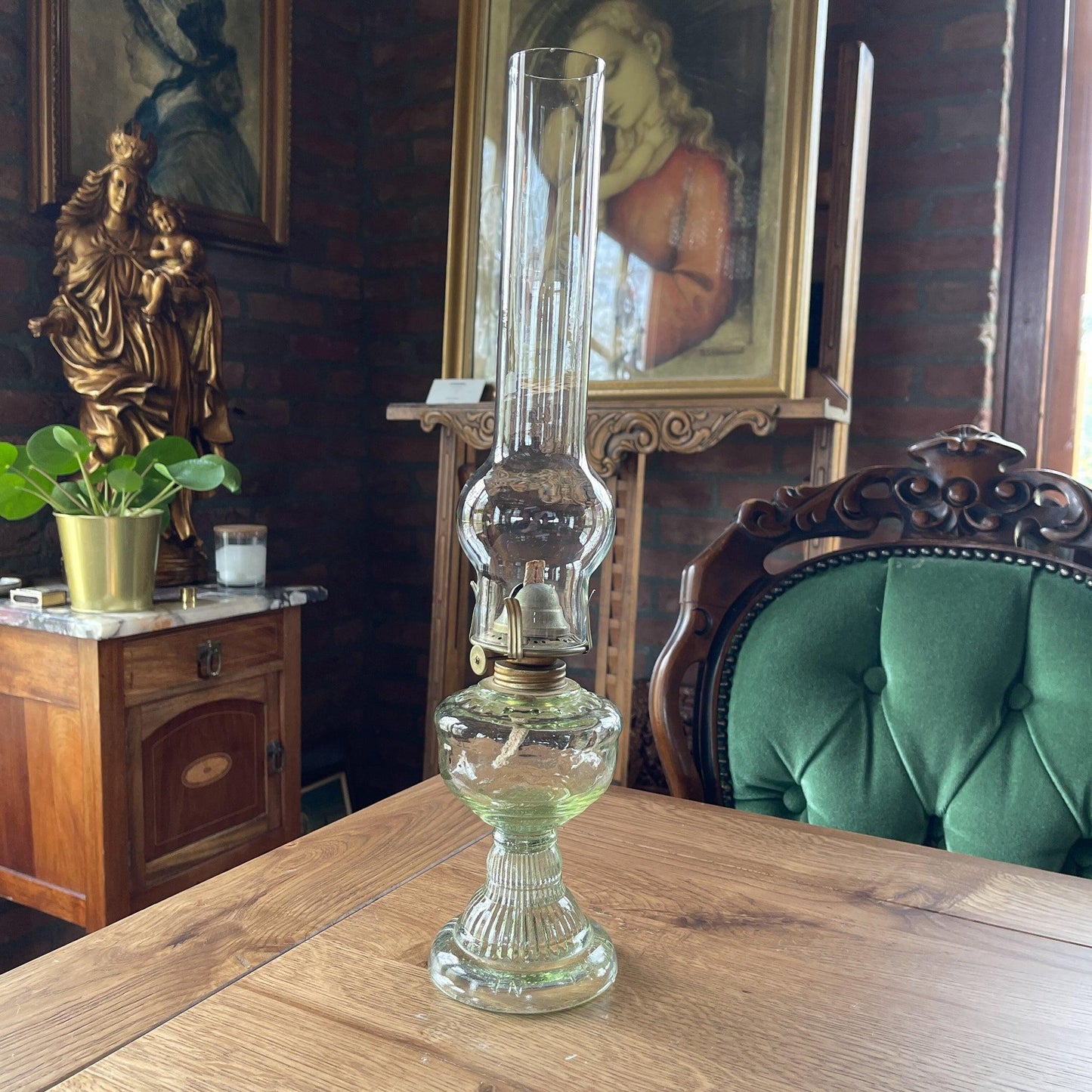 Antieke glazen olielamp - Bamestra Curiosa