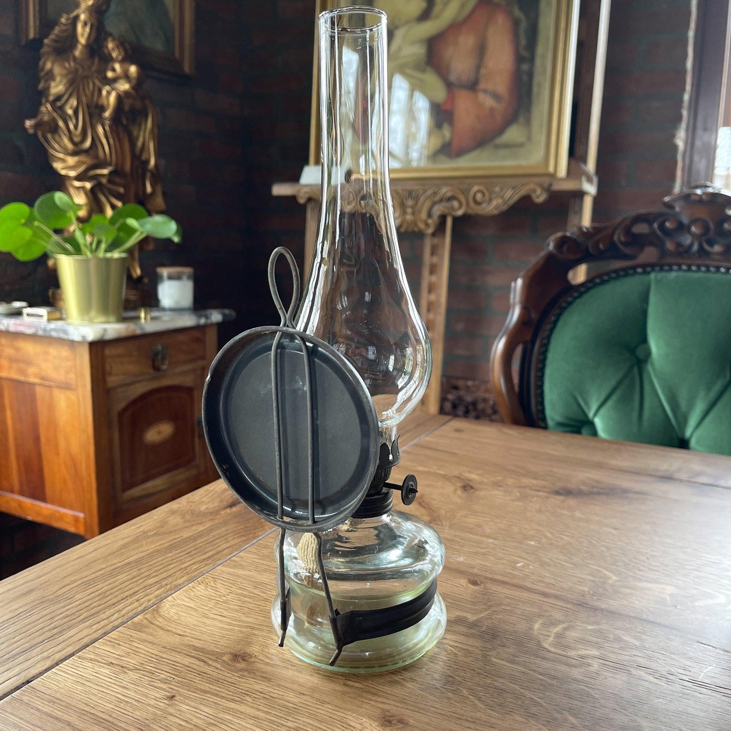 Antieke glazen olielamp - Bamestra Curiosa