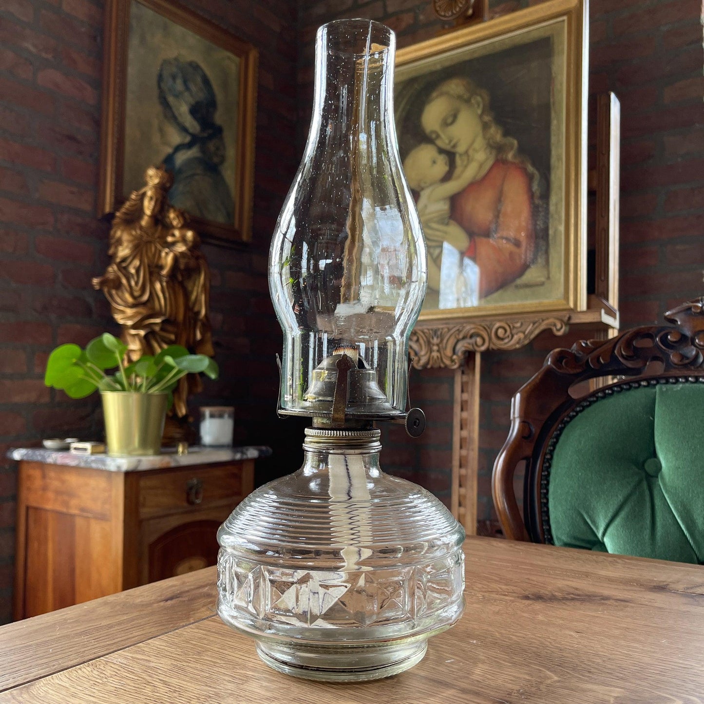 Antieke glazen olielamp - Bamestra Curiosa