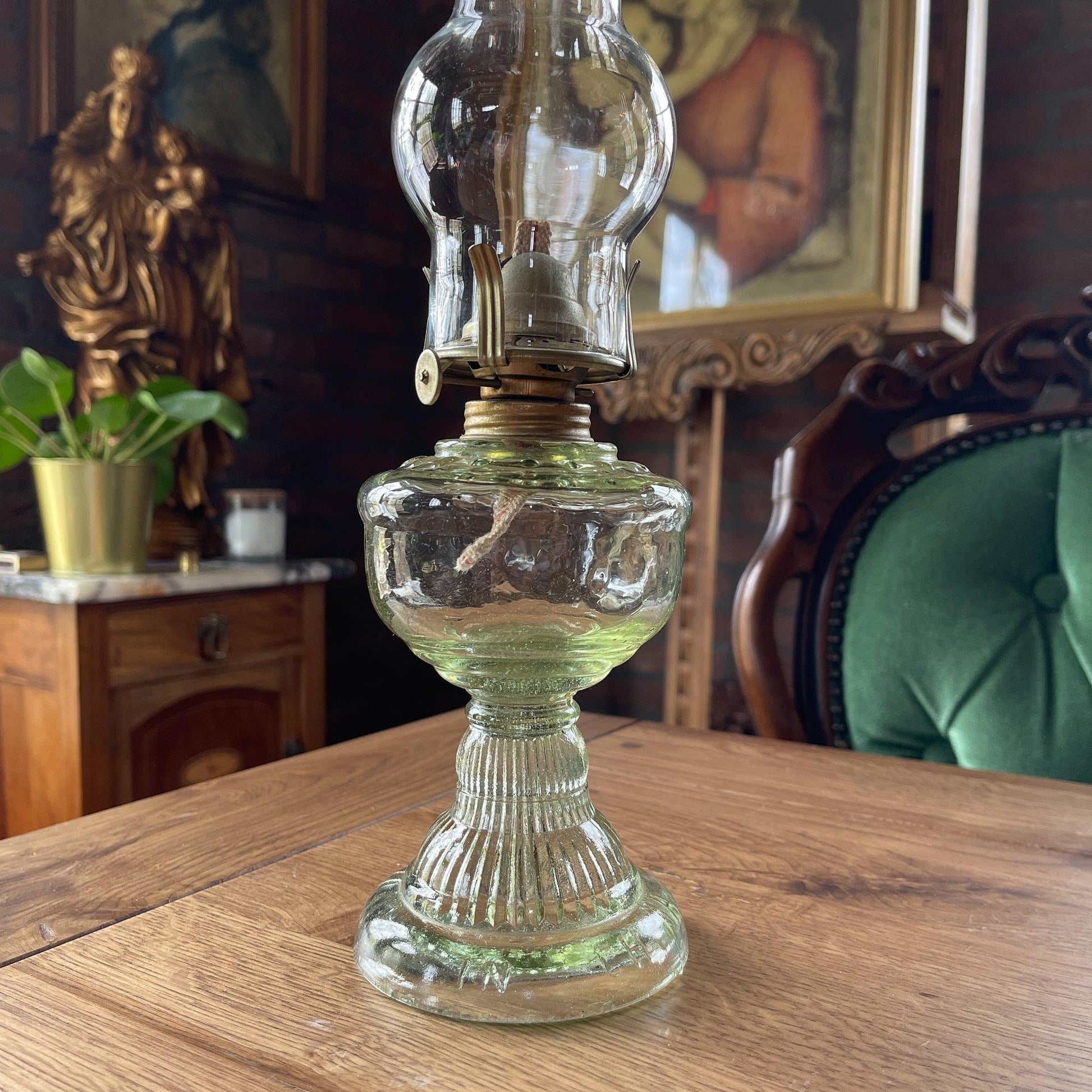 Antieke glazen olielamp - Bamestra Curiosa