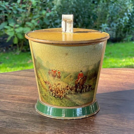 Blik met handgreep en klep met jacht tafereel - The Collectionist