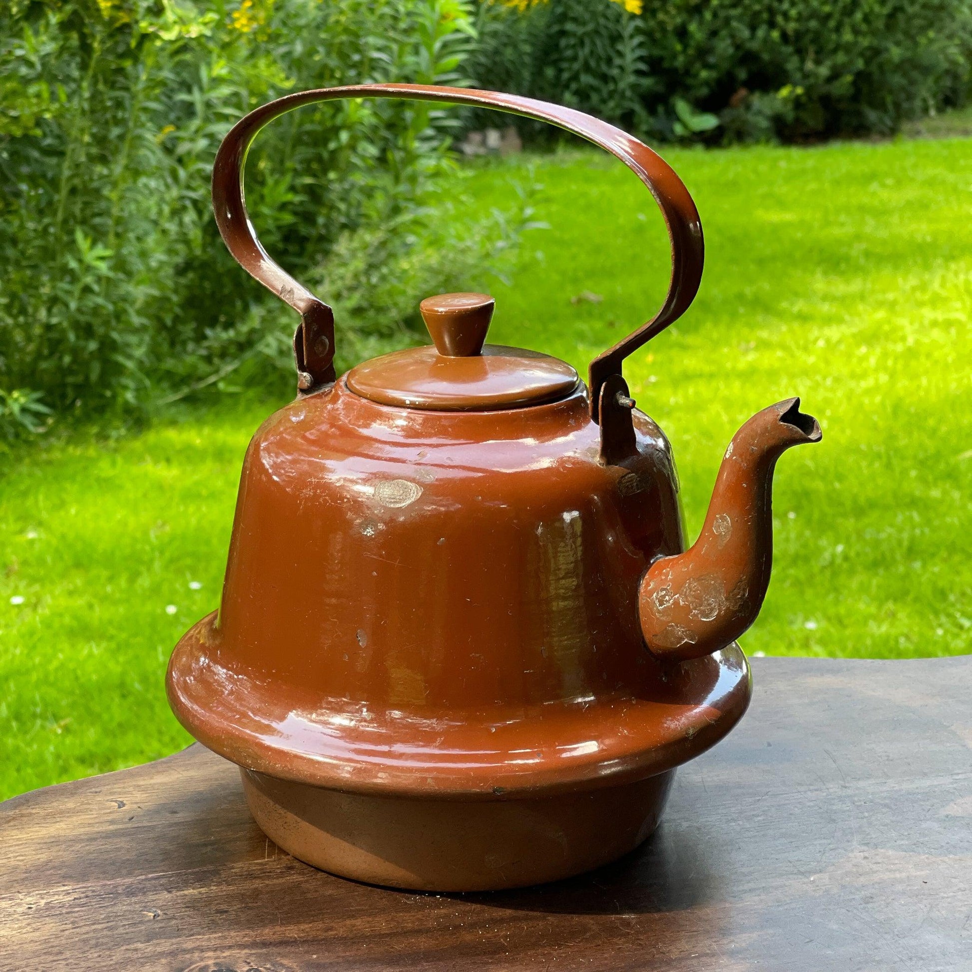 Bruine emaille theepot / koffiepot - The Collectionist