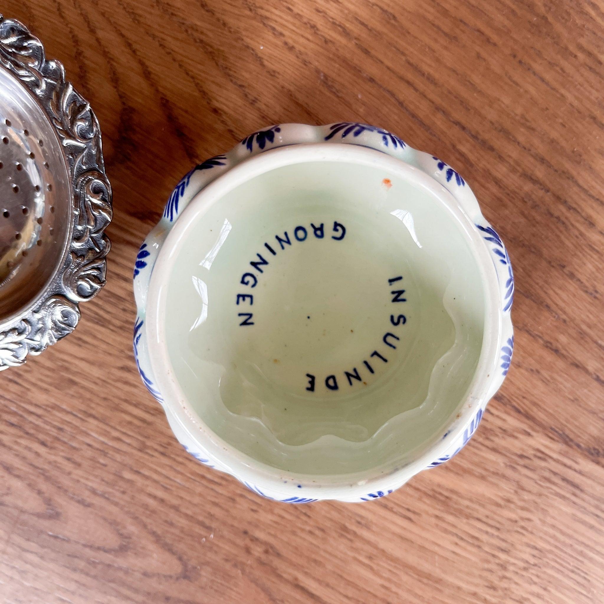 Delfts Blauw verzilverd thee lekbakje Insulinde Groningen - The Collectionist