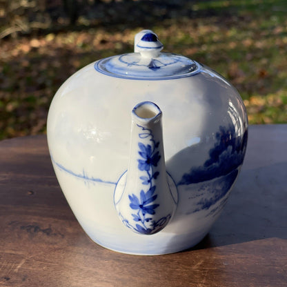 Delfts blauwe theepot met Hollands landschap - Bamestra Curiosa