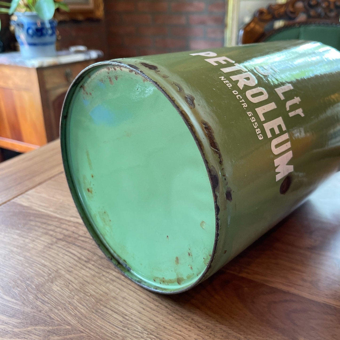 Emaille 5 liter petroleumkan resadagroen - Bamestra Curiosa