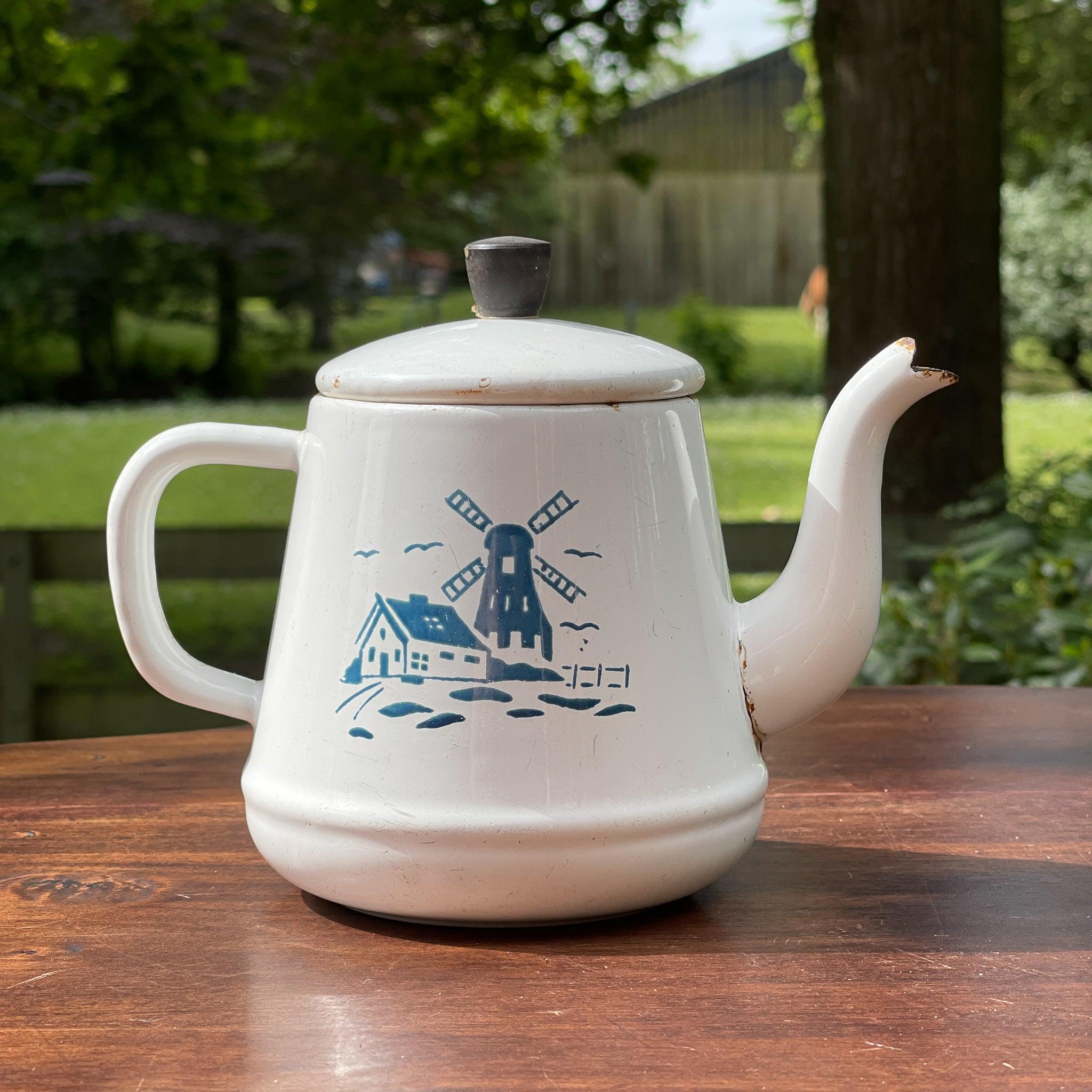 Emaille koffiepot / theepot met molen - The Collectionist