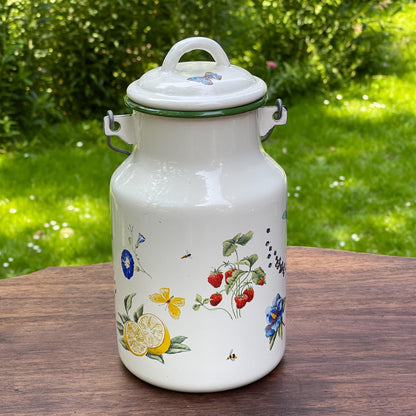 Emaille melkbus met vlinders en bloemen - Bamestra Curiosa