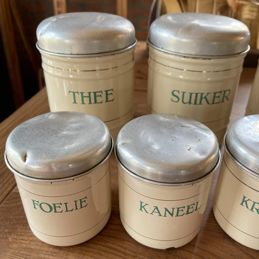 Emaille voorraadbussen 7 stuks - Bamestra Curiosa