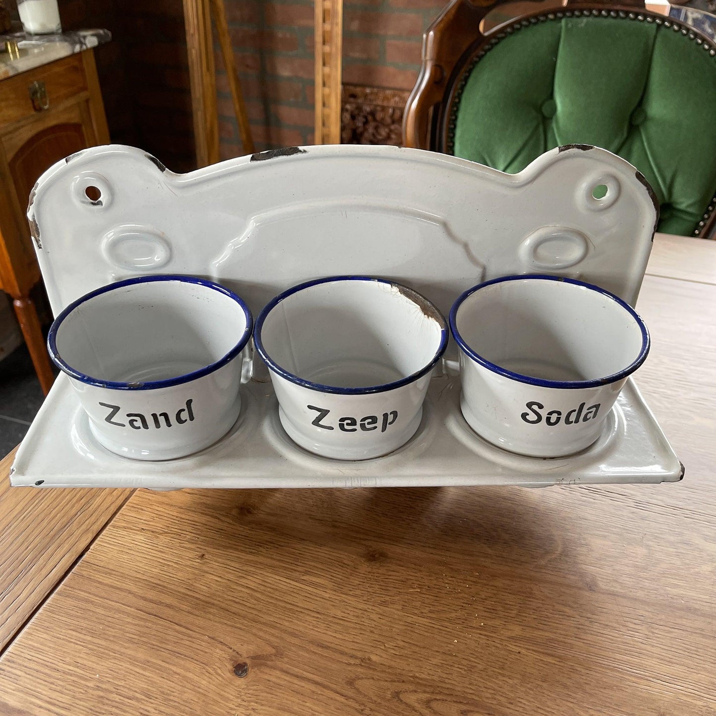 Emaille zand zeep en soda rek - Bamestra Curiosa