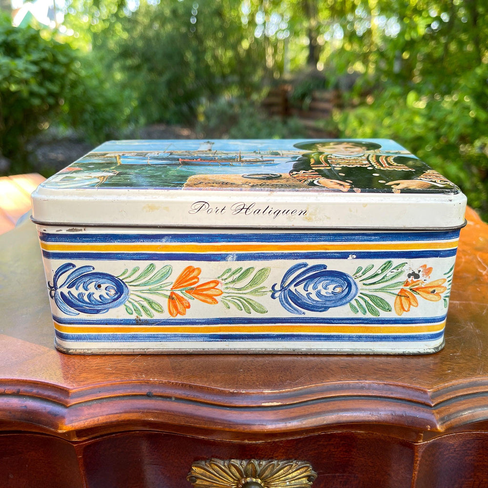 French Port Haliguen biscuit tin – Brittany harbour scene – vintage ...