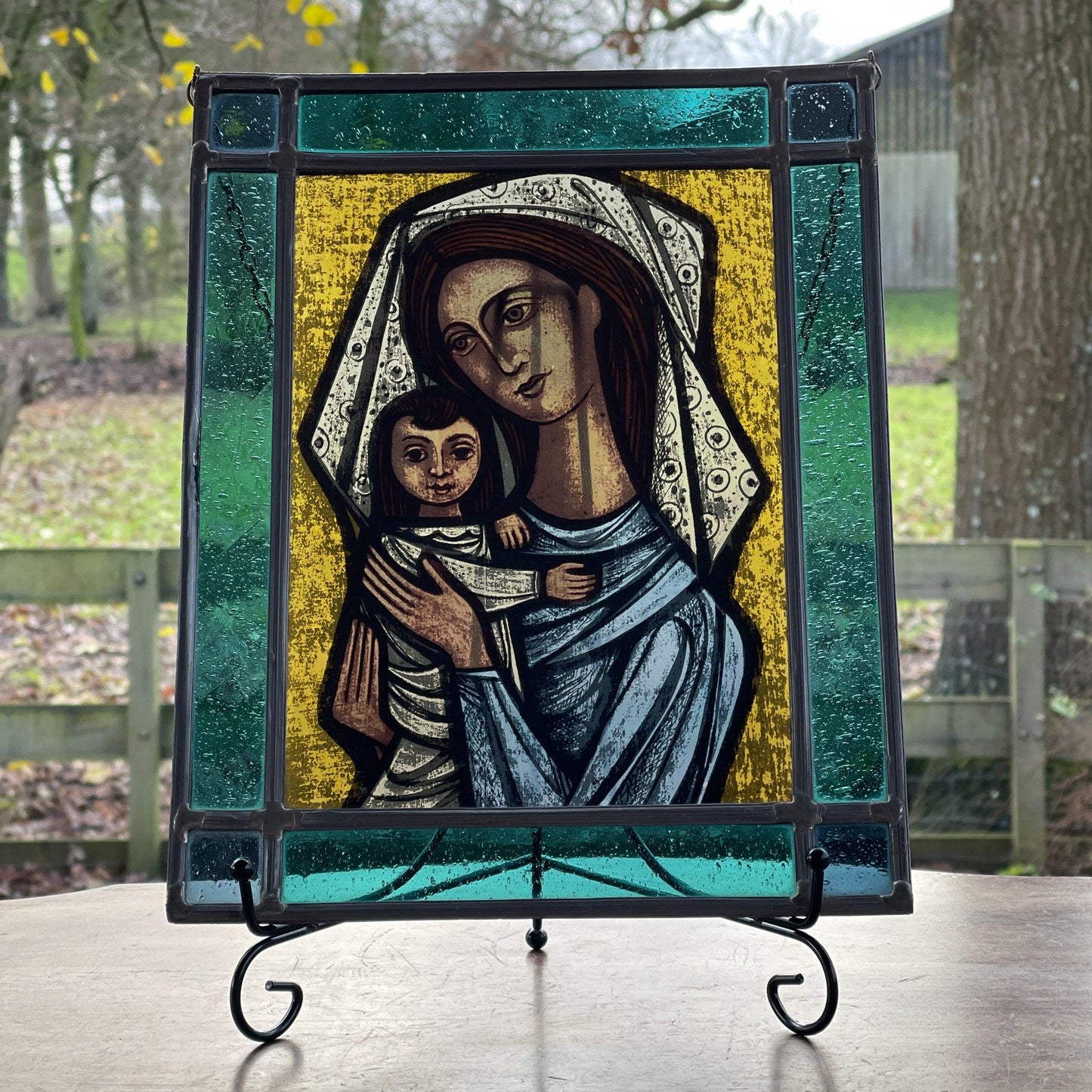 Glas in lood raamhanger Maria met Jezus - Bamestra Curiosa