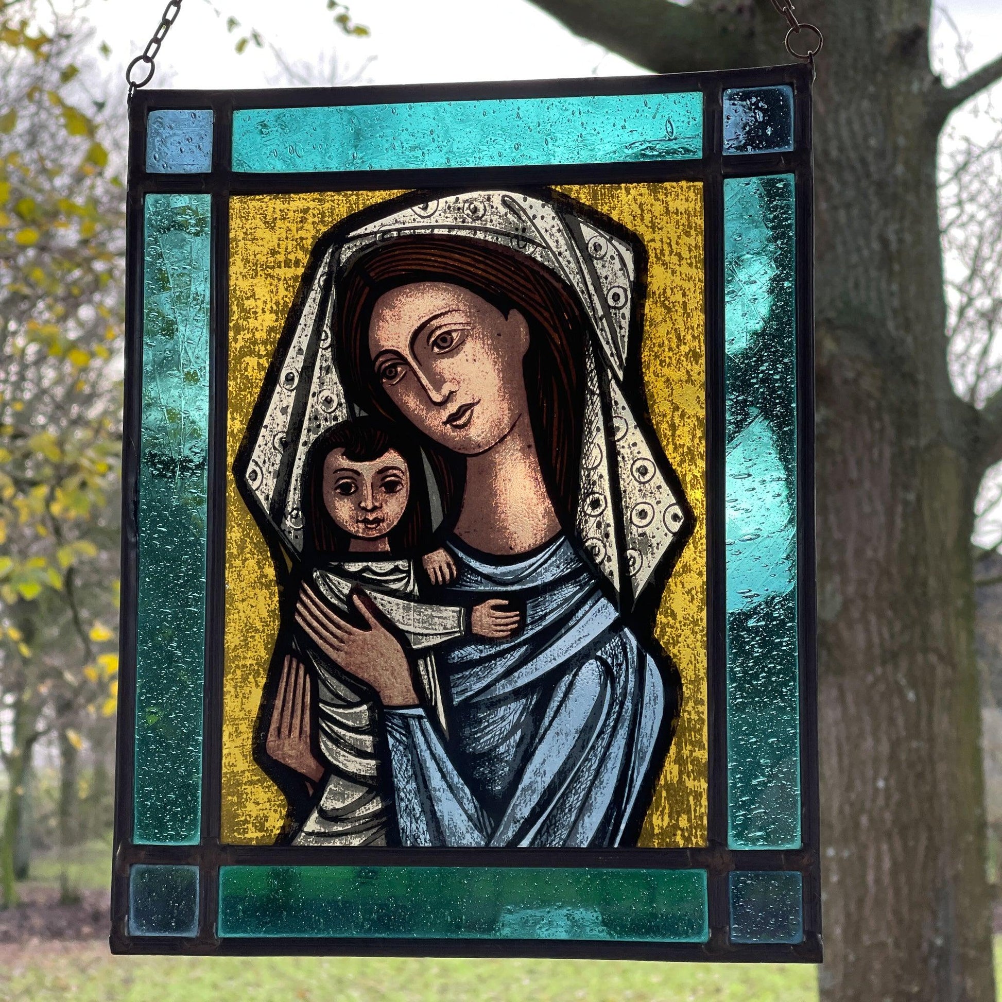 Glas in lood raamhanger Maria met Jezus - Bamestra Curiosa