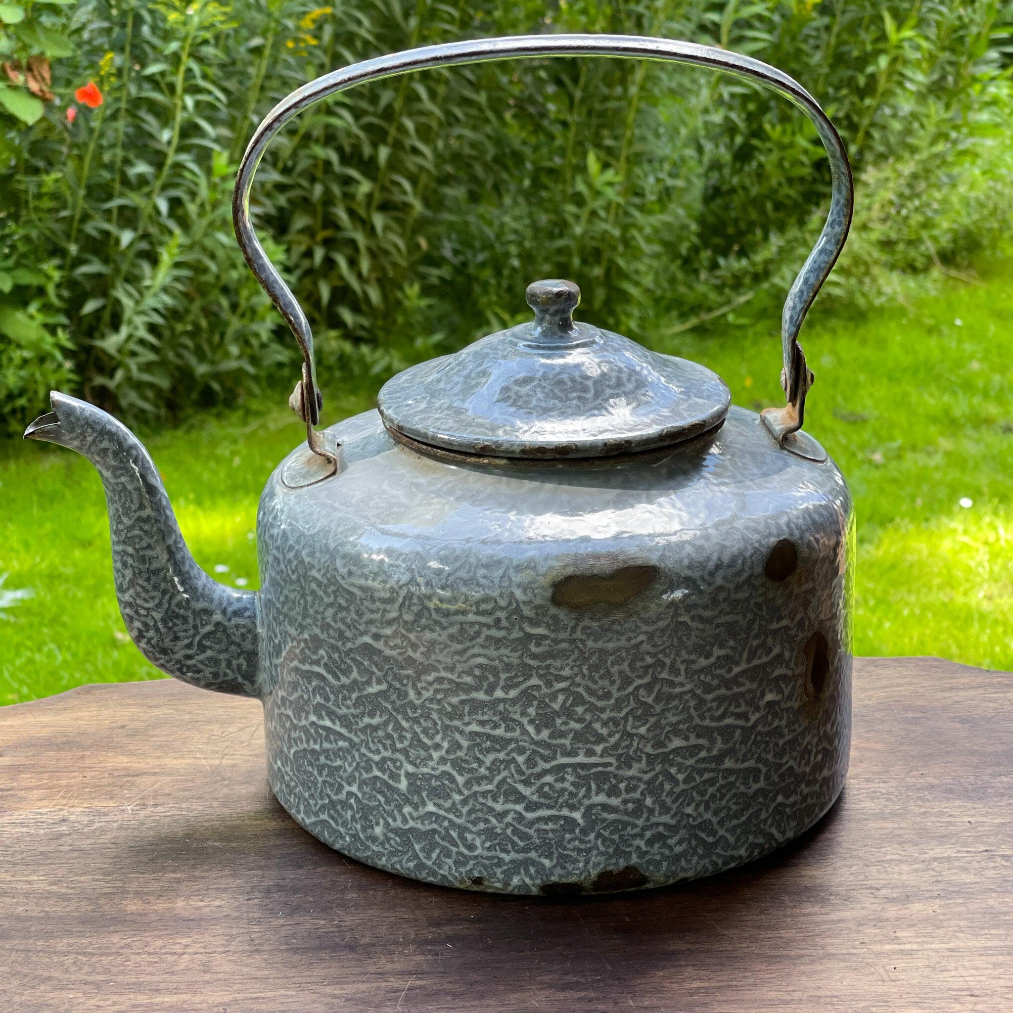 Grijs gewolkte emaille theepot / koffiepot - The Collectionist