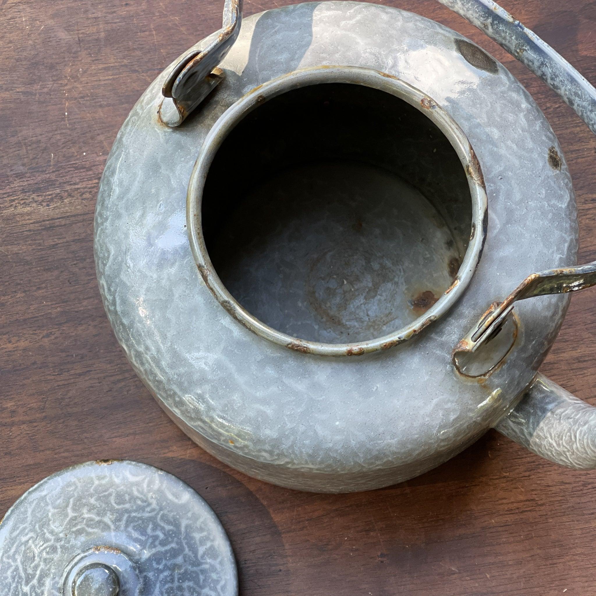 Grijze gewolkte emaille theepot / koffiepot - The Collectionist