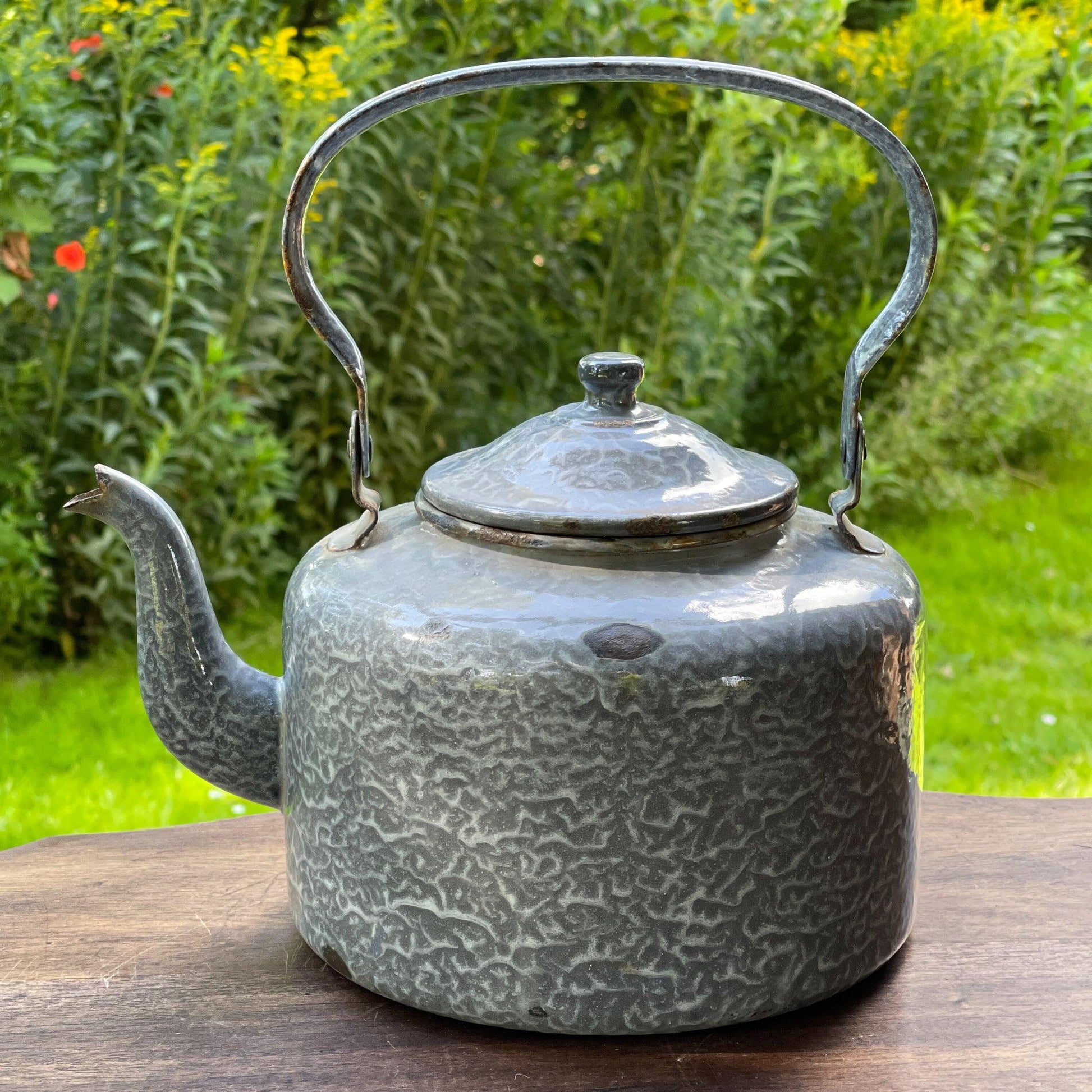 Grijze gewolkte emaille theepot / koffiepot - Bamestra Curiosa