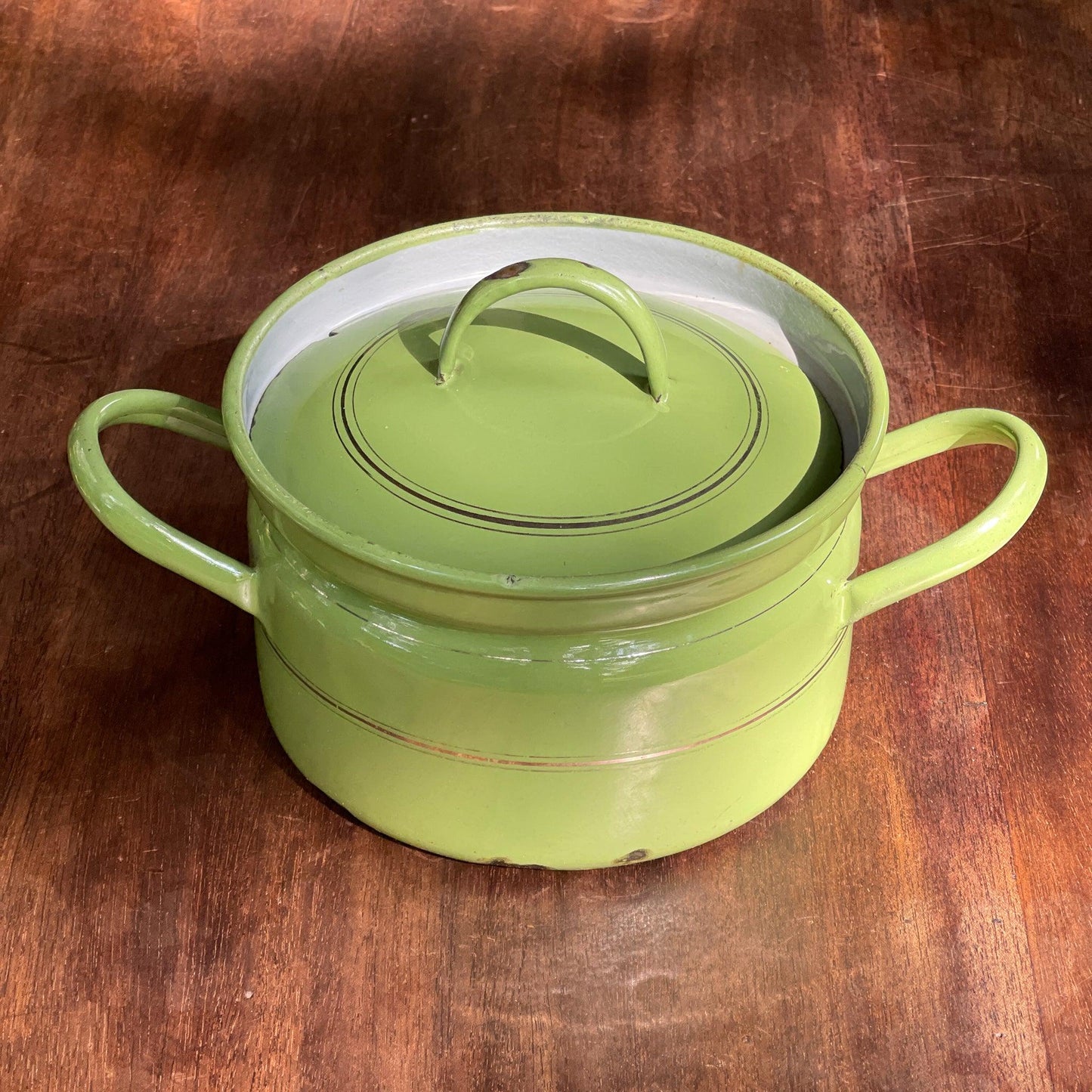 Groen emaille pan met deksel - Bamestra Curiosa