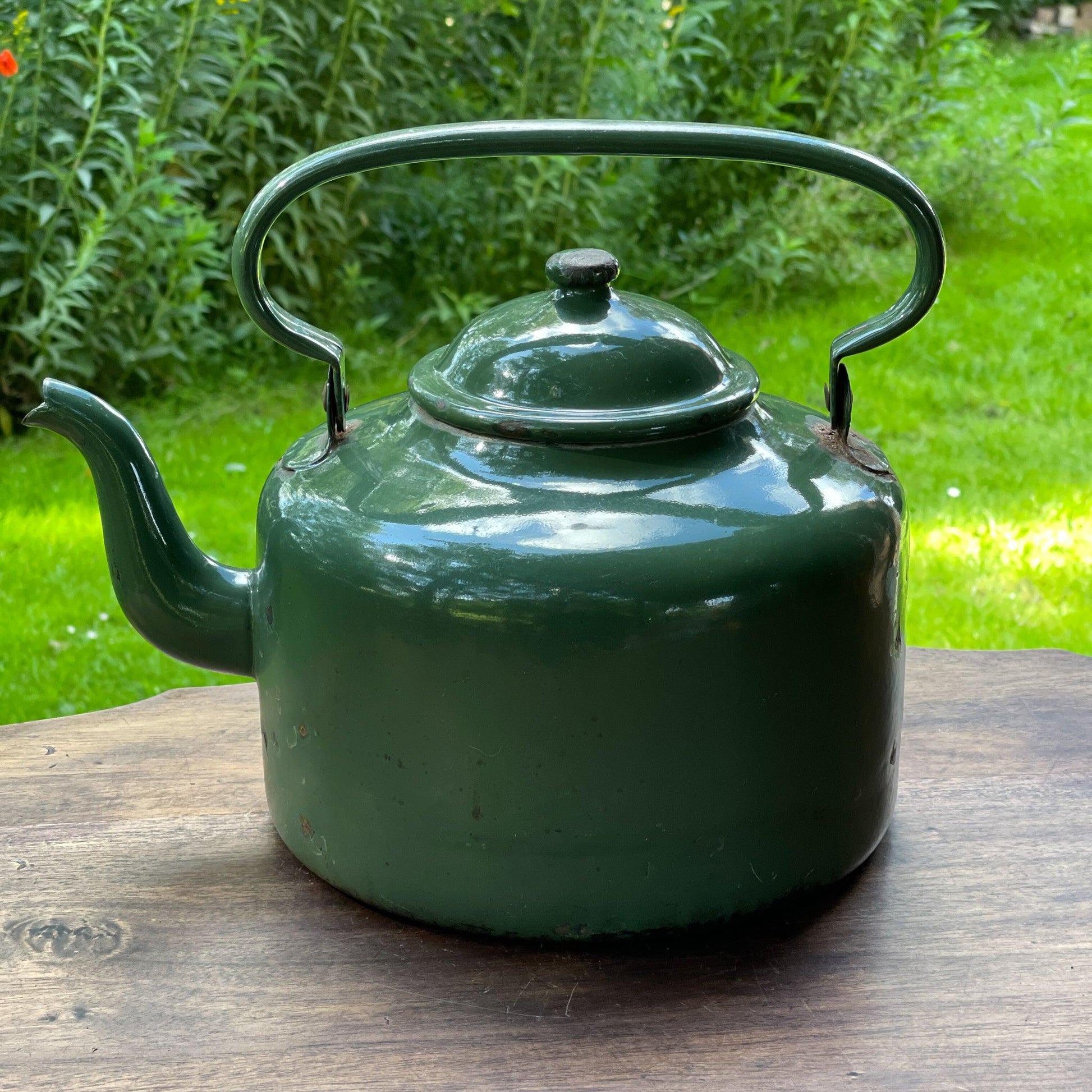 Grote groene emaille theepot / koffiepot - Bamestra Curiosa
