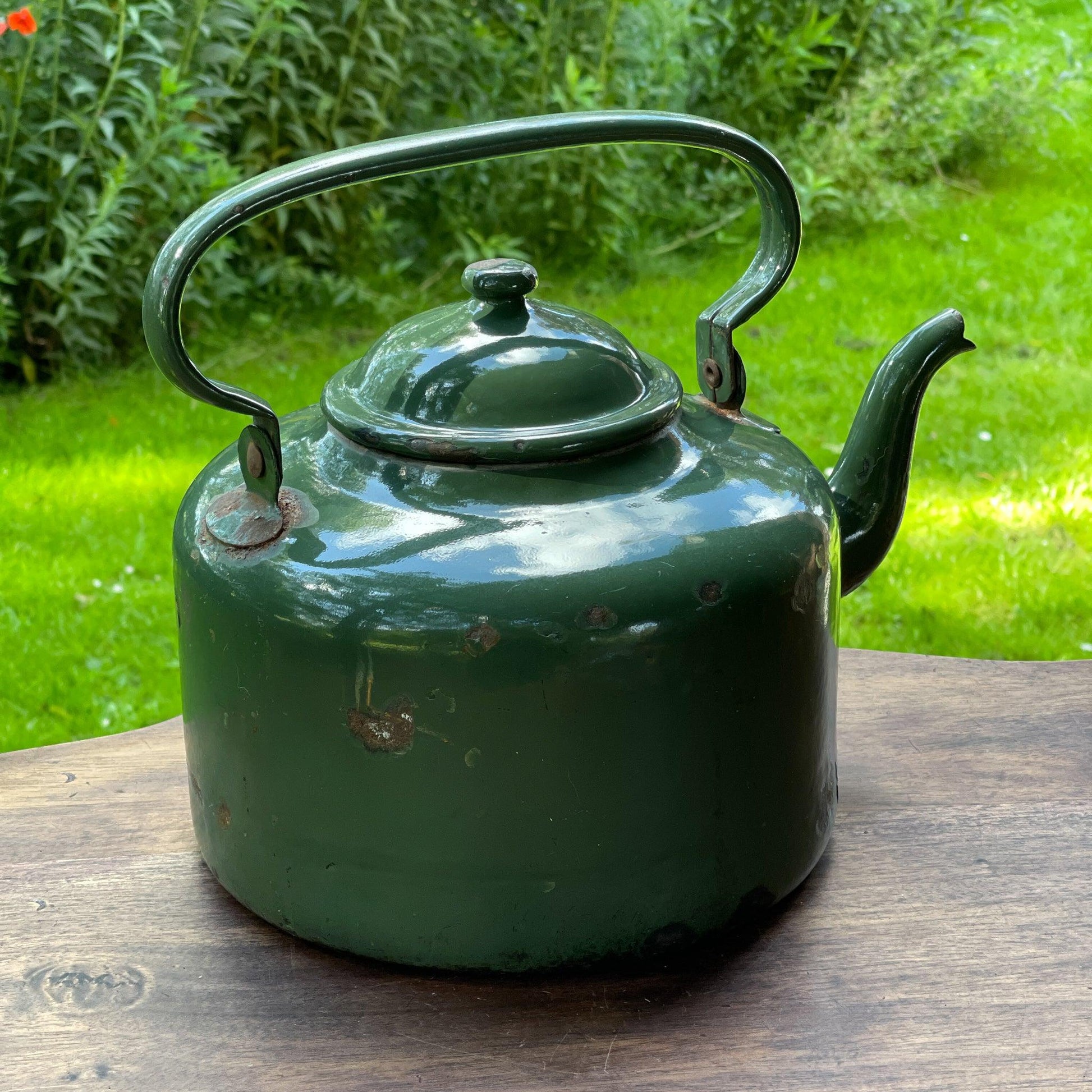 Grote groene emaille theepot / koffiepot - Bamestra Curiosa