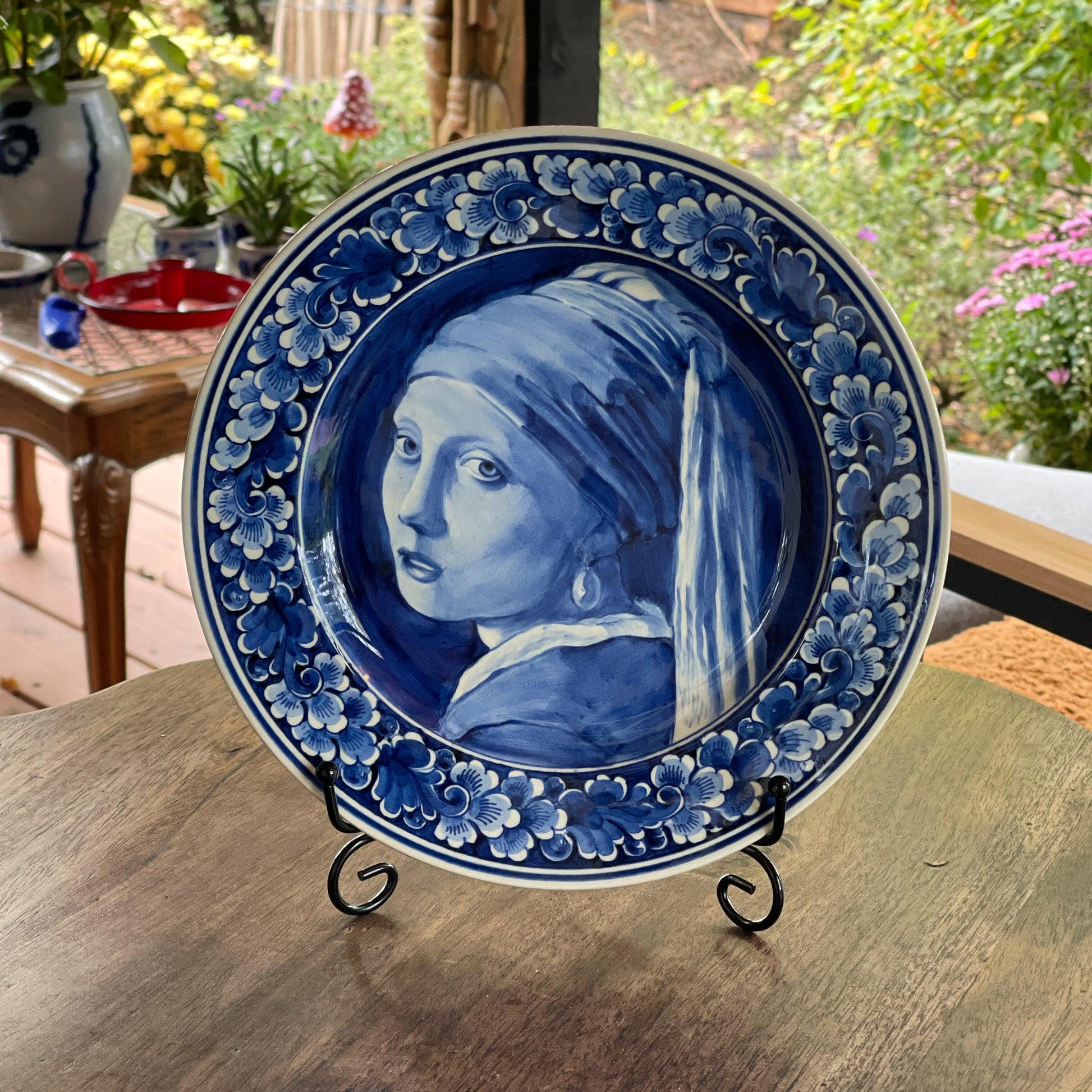 Handgeschilderd Delfts Blauw wandbord Meisje met de Parel - Bamestra Curiosa