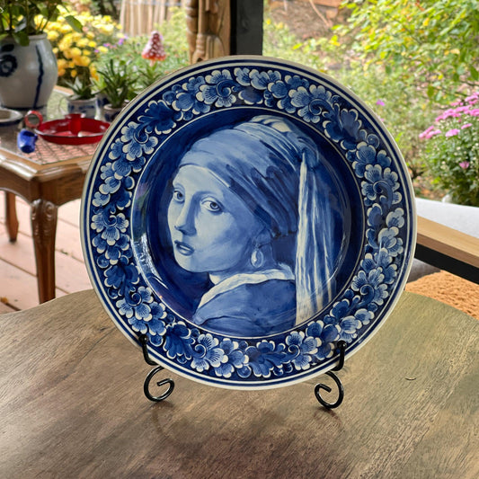 Handgeschilderd Delfts Blauw wandbord Meisje met de Parel - Bamestra Curiosa