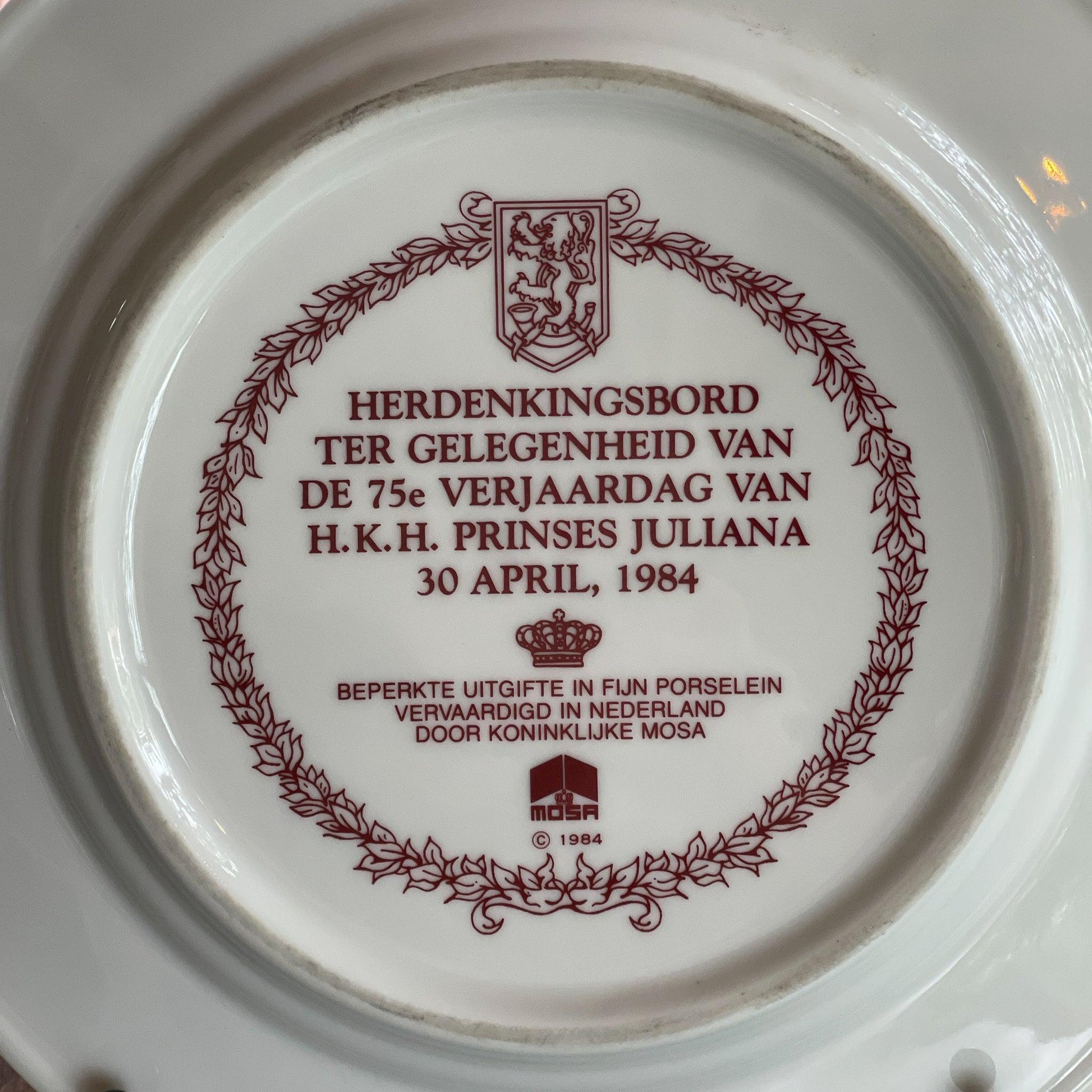 Herdenkingsbord Prinses Juliana 30 april 1984 - The Collectionist