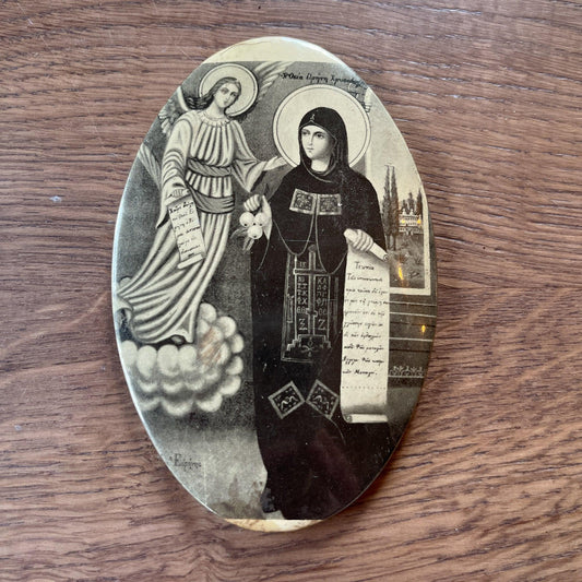 Ikoon van blik met afbeelding van Maria met een engel - Bamestra Curiosa