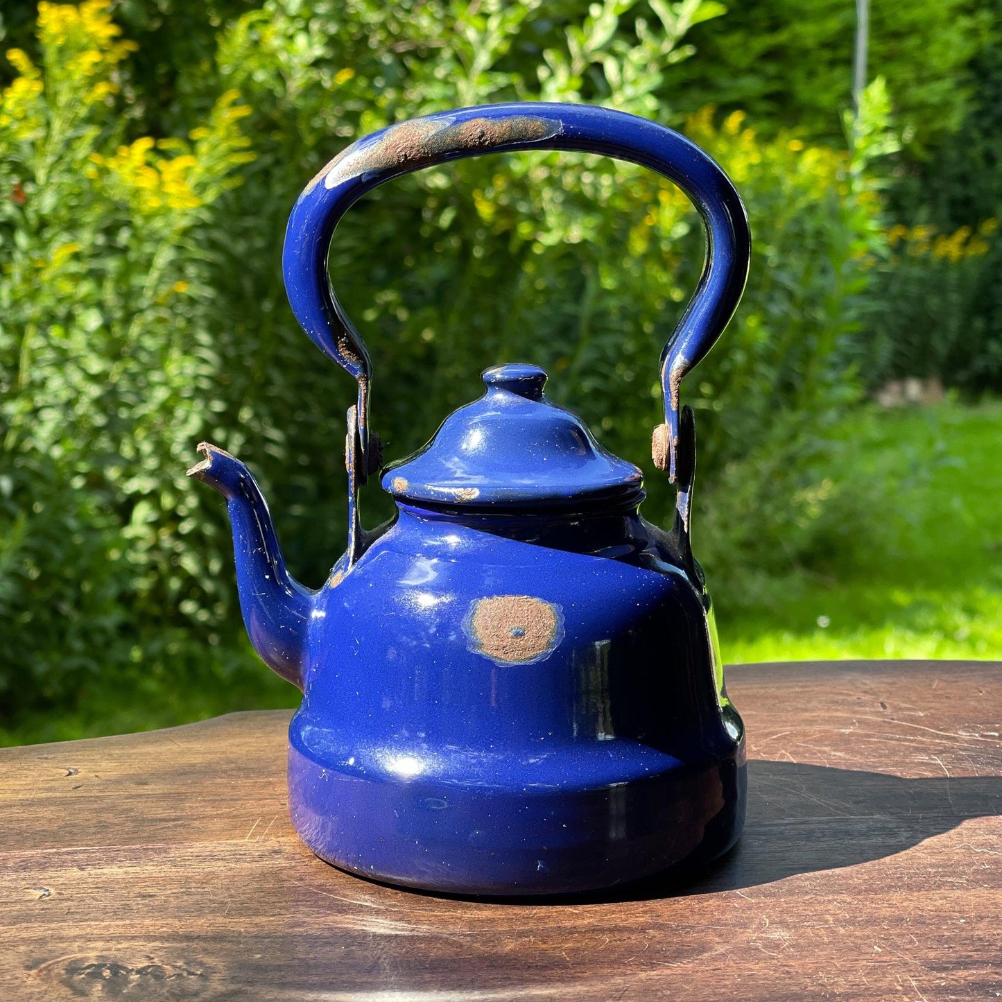 Kleine blauwe emaille theepot / koffiepot - Bamestra Curiosa