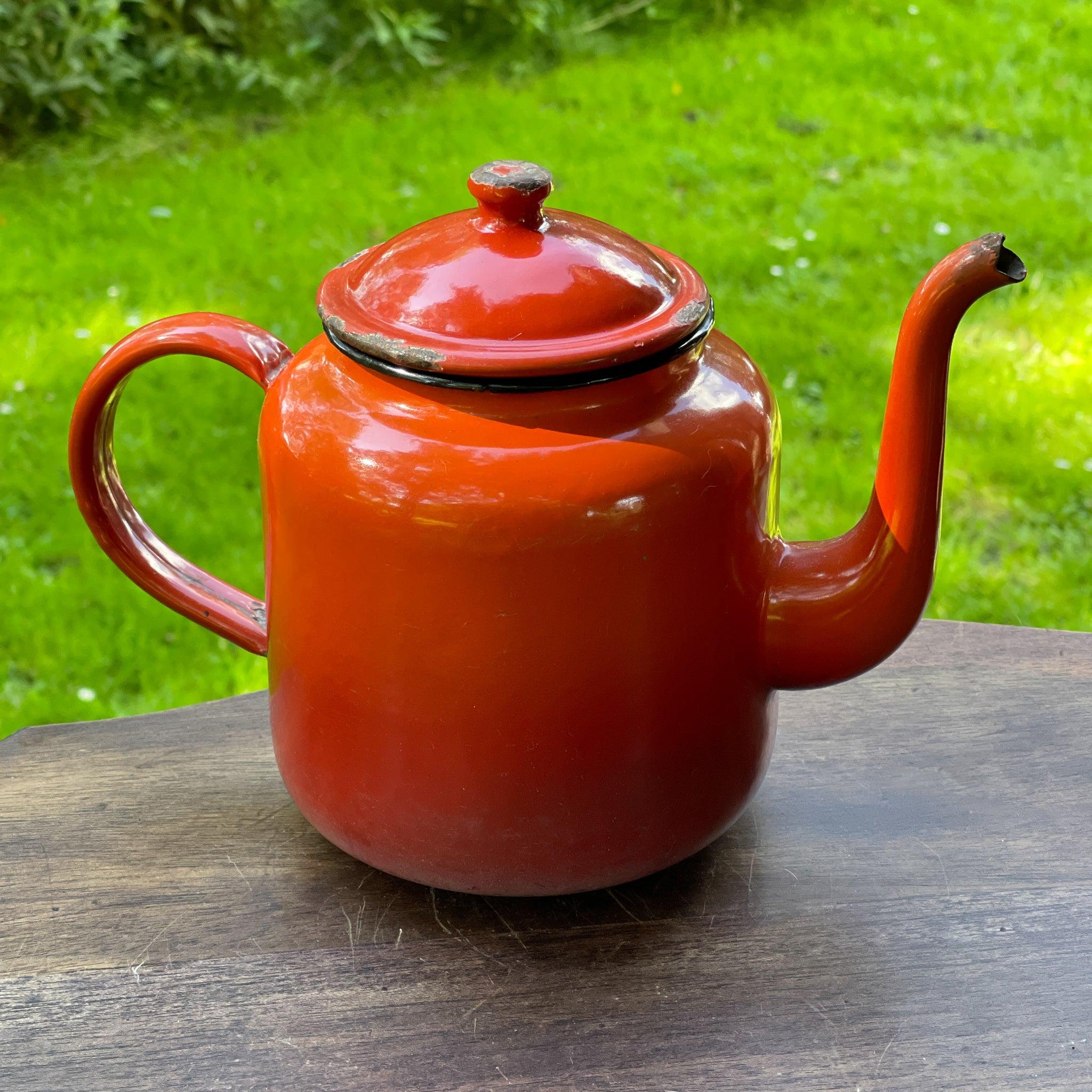 Oranje emaille theepot / koffiepot - The Collectionist