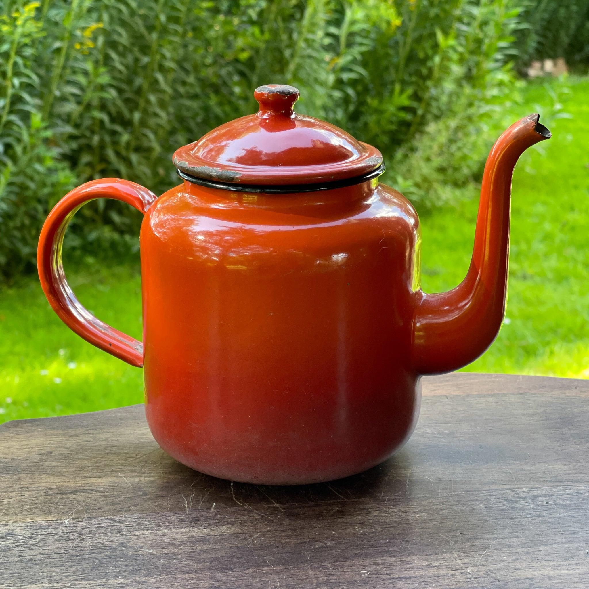 Oranje emaille theepot / koffiepot - The Collectionist