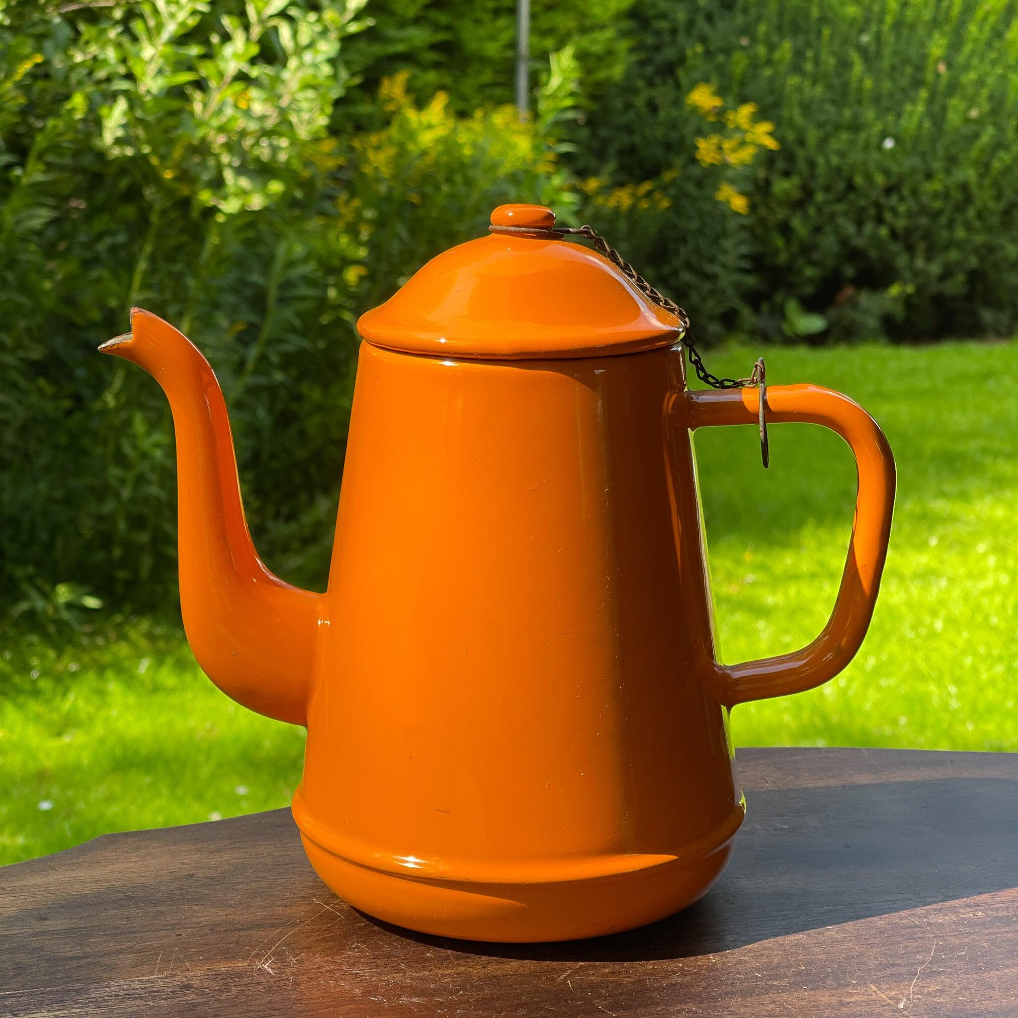 Oranje emaille theepot / koffiepot - The Collectionist
