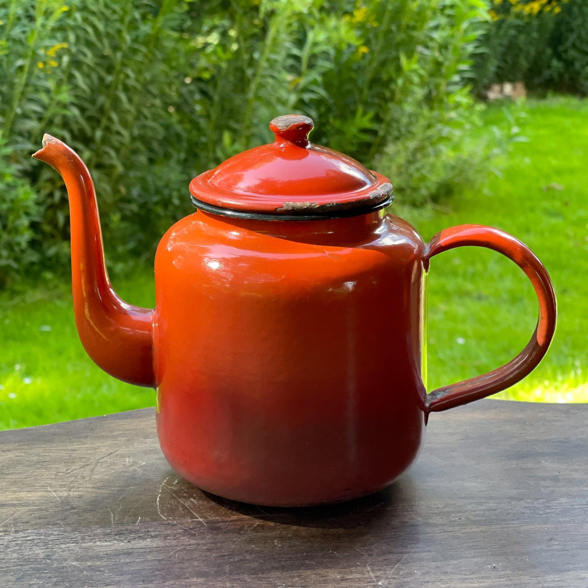 Oranje emaille theepot / koffiepot - Bamestra Curiosa