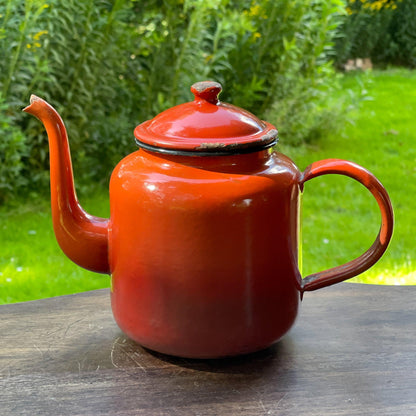 Oranje emaille theepot / koffiepot - Bamestra Curiosa