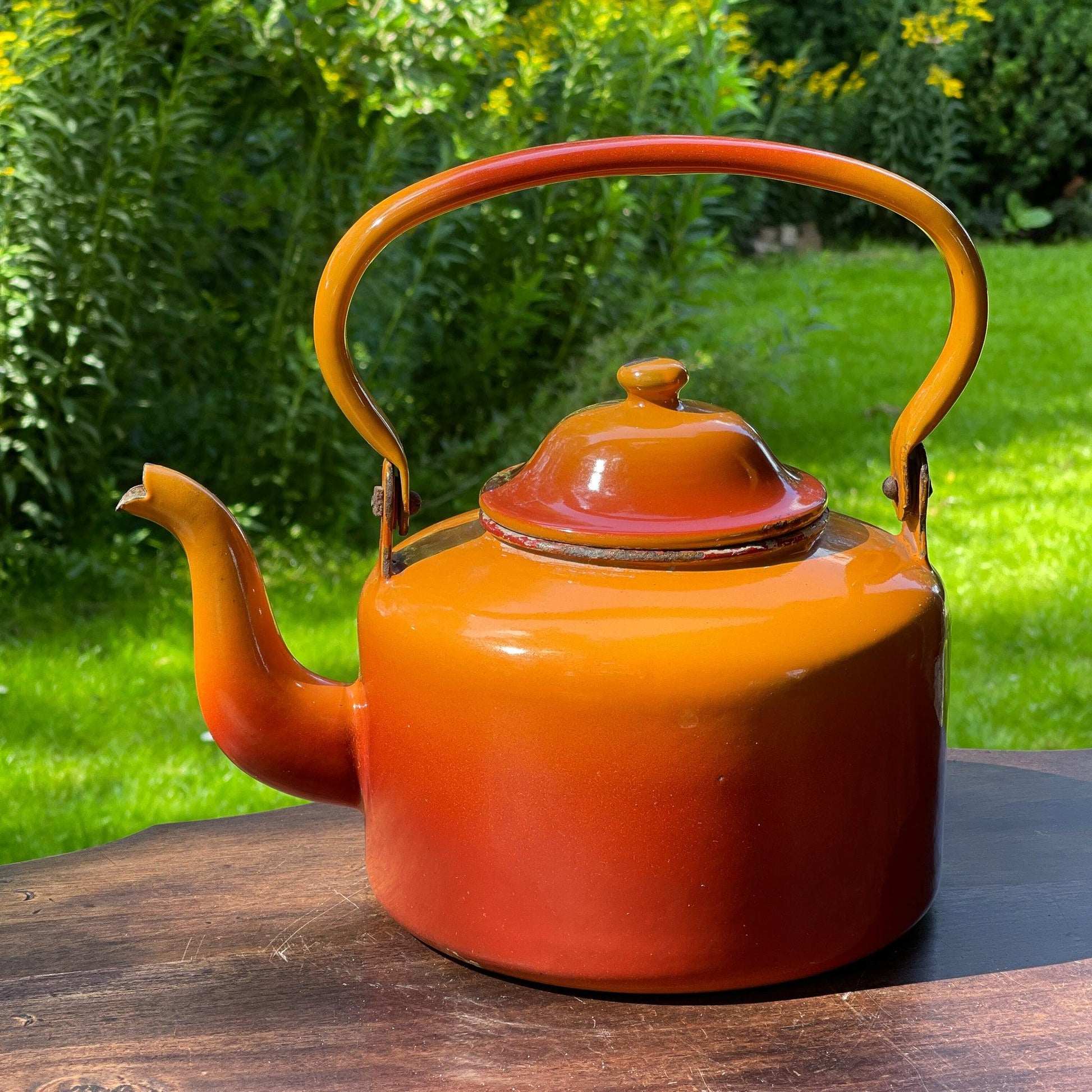 Oranje emaille theepot / koffiepot - Bamestra Curiosa