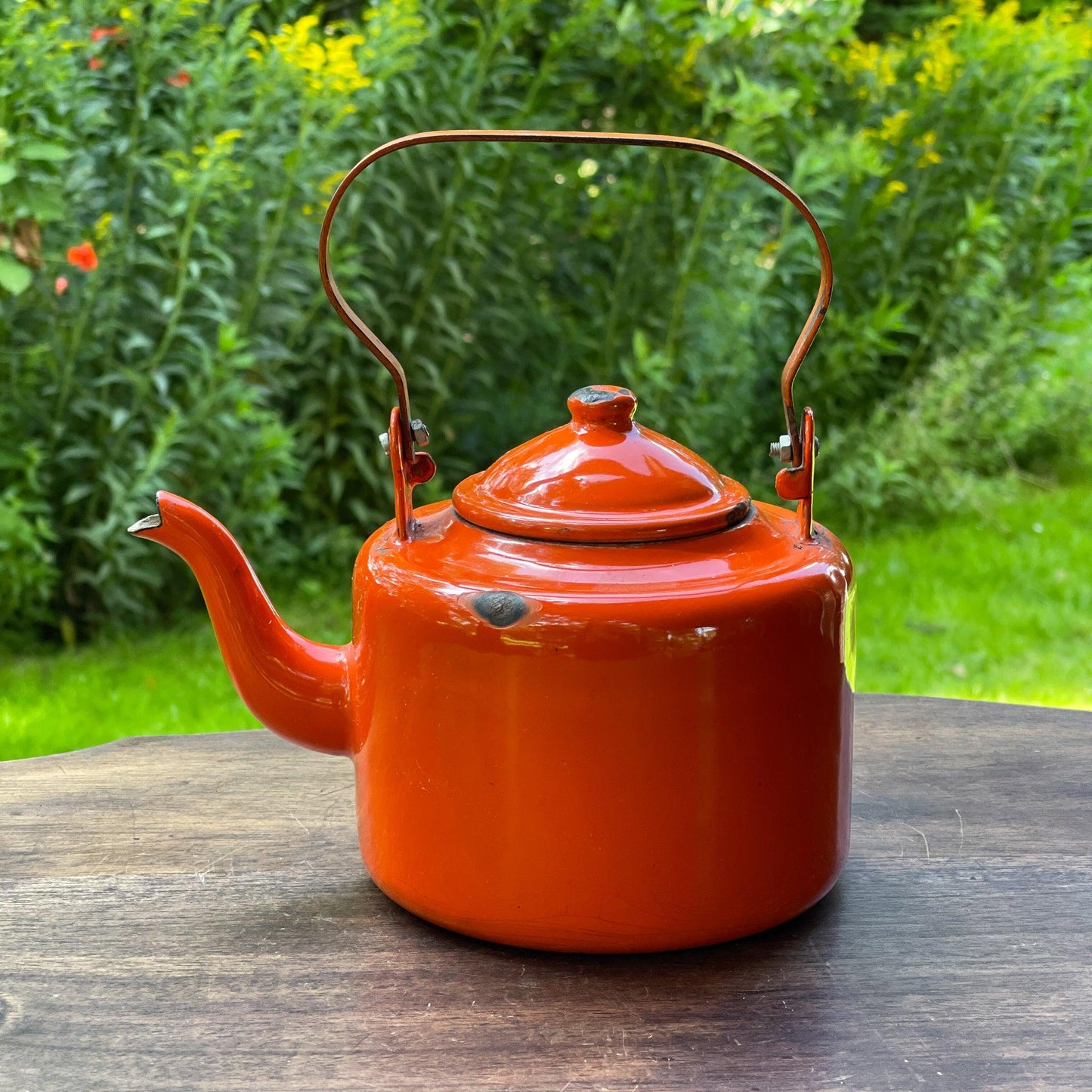 Oranje emaille theepot / koffiepot - Bamestra Curiosa