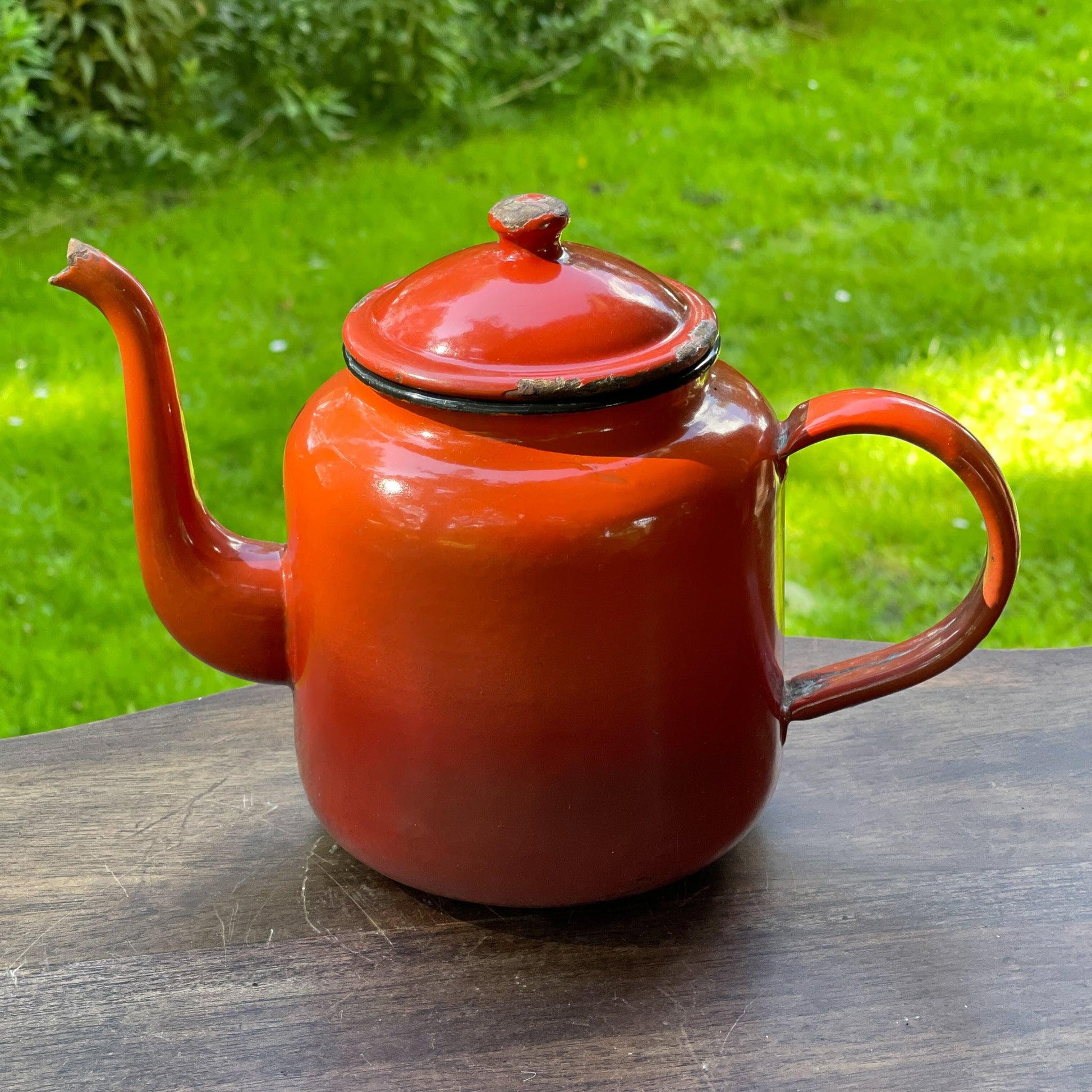 Oranje emaille theepot / koffiepot - Bamestra Curiosa