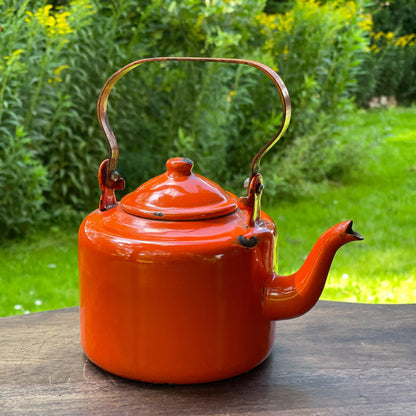 Oranje emaille theepot / koffiepot - Bamestra Curiosa