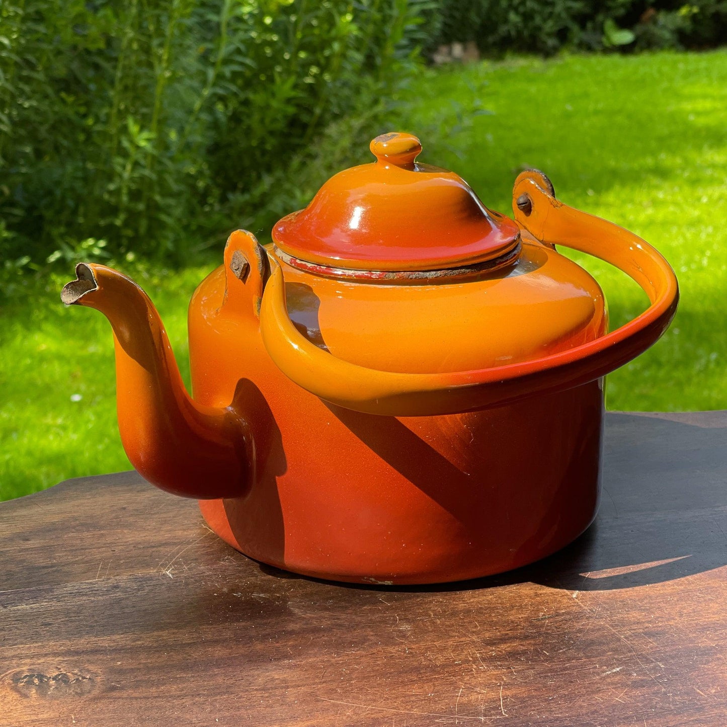 Oranje emaille theepot / koffiepot - Bamestra Curiosa