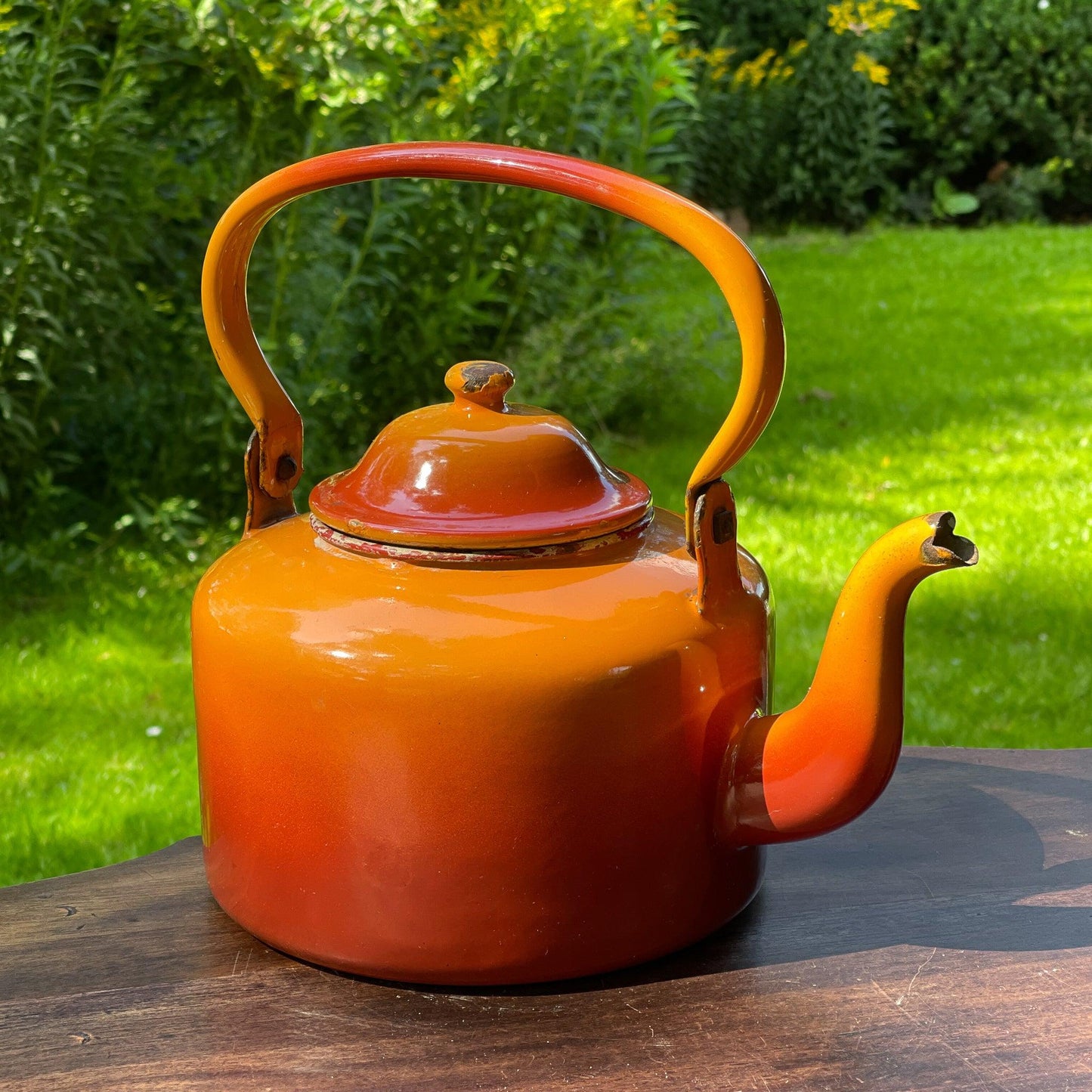 Oranje emaille theepot / koffiepot - Bamestra Curiosa