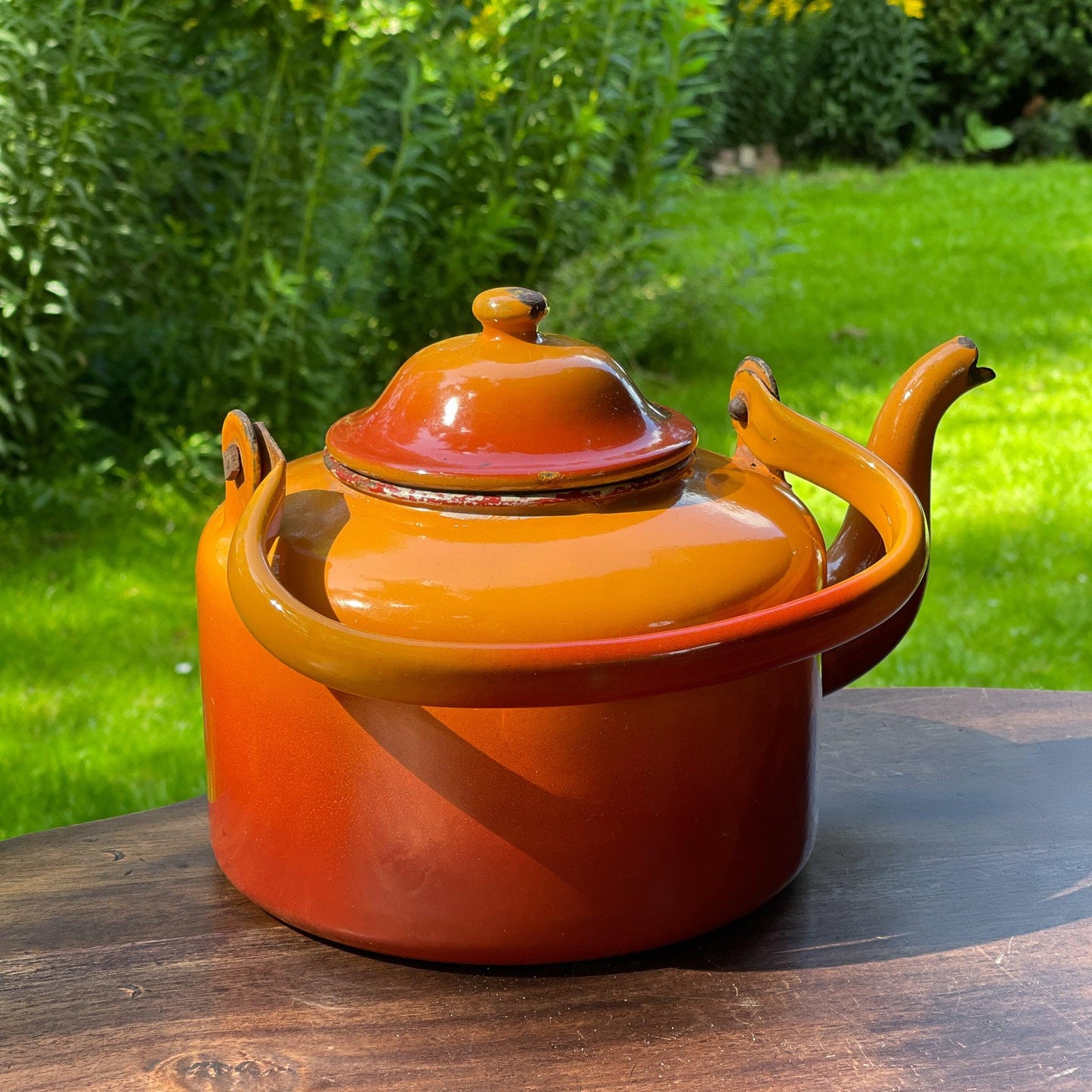 Oranje emaille theepot / koffiepot - Bamestra Curiosa
