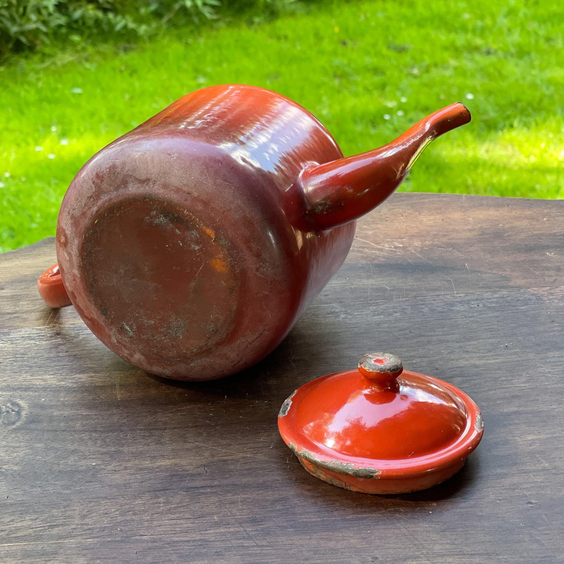 Oranje emaille theepot / koffiepot - Bamestra Curiosa