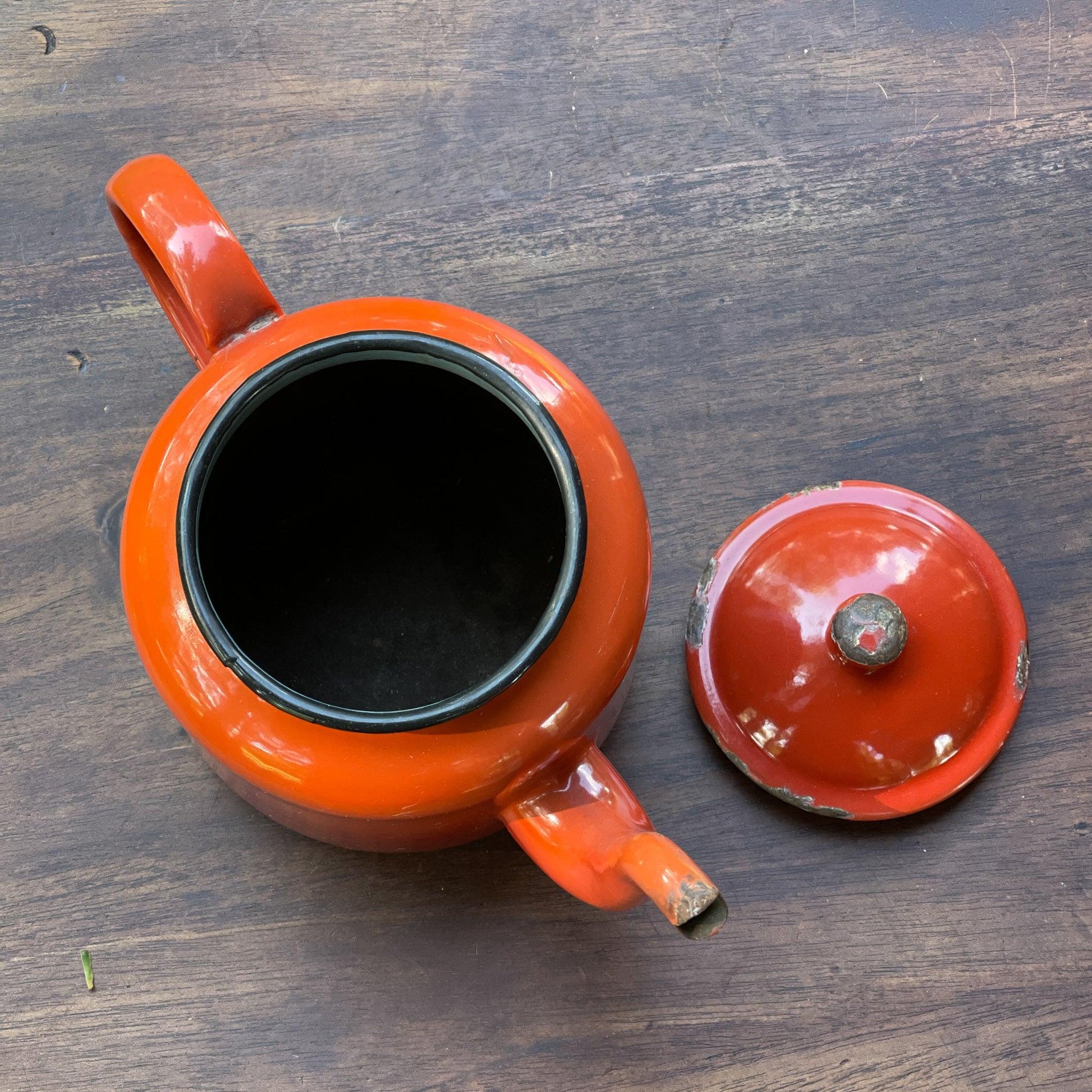 Oranje emaille theepot / koffiepot - Bamestra Curiosa